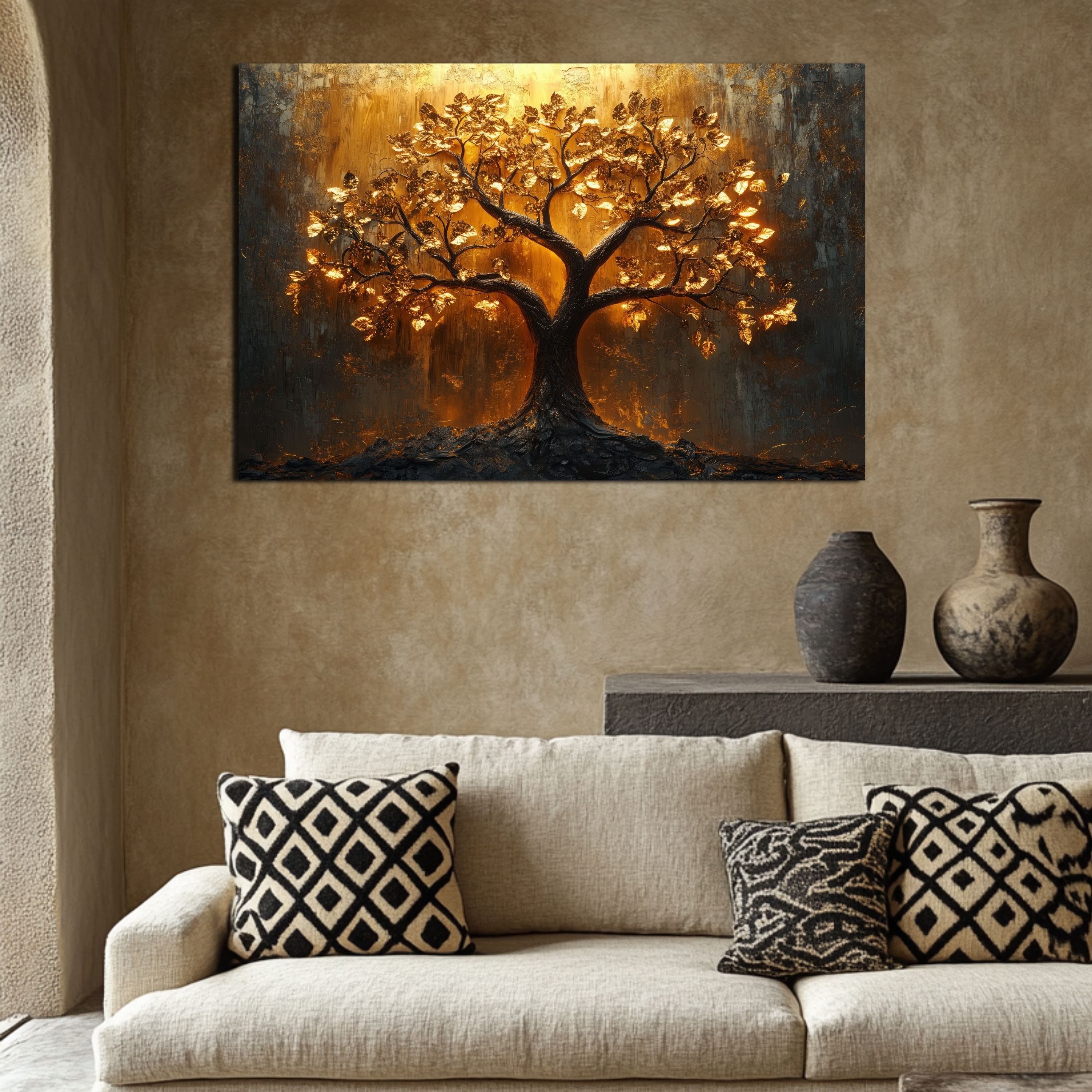 DARO Design Leinwandbild Modern Abstrakt Wandbilder XXL Wandbild Wand Deko Leinwand Bilder, (Lebensbaum Sonnenlicht - Bild groß Wohnzimmer Schlafzimmer Küche Es – Bild 5 von 5