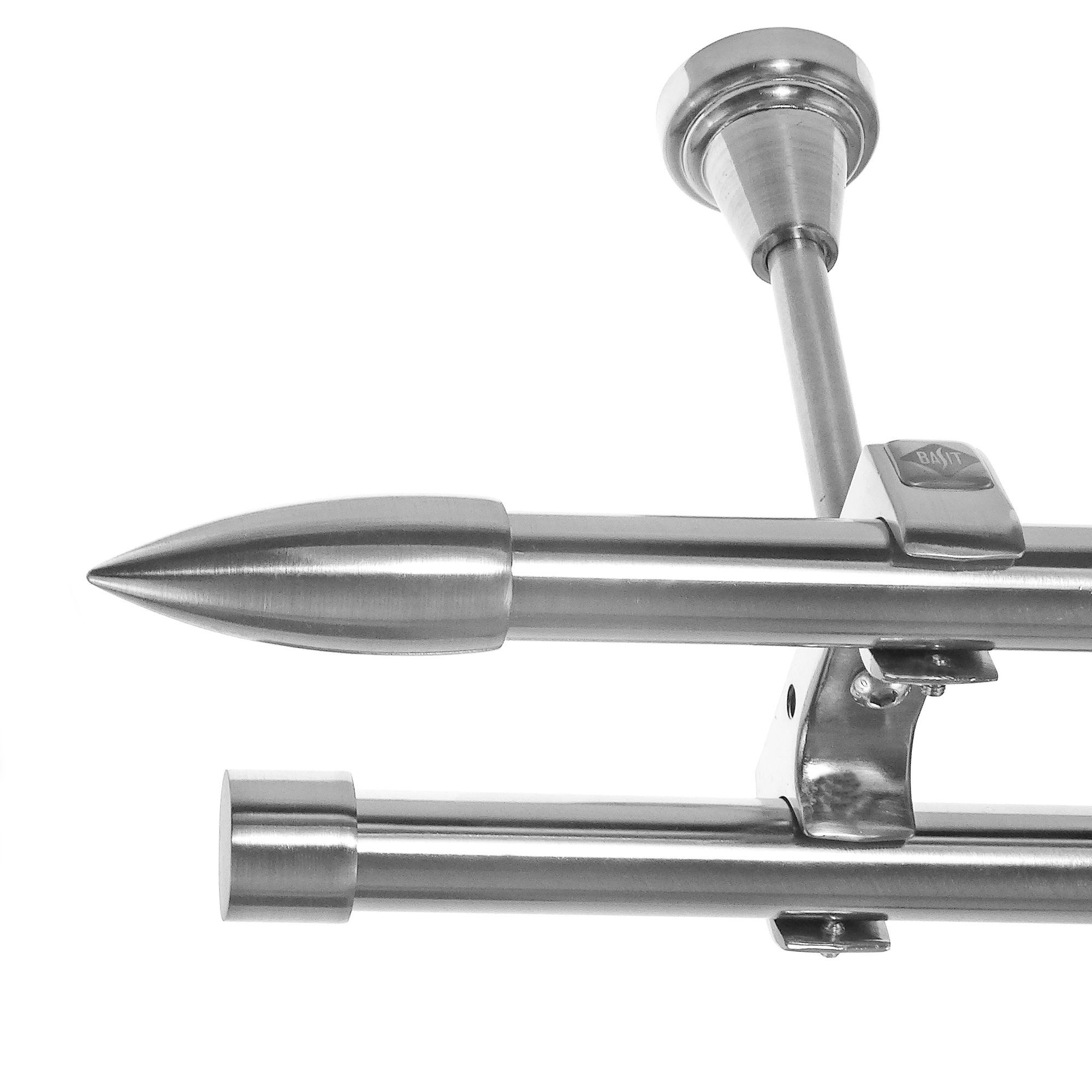BASIT Gardinenstange Edelstahloptik 20mm mit Deckenträgern 480 cm E82, Ø 20 mm, 2-läufig, verschraubt, Metall, D61RR 480 cm E82 Spitze