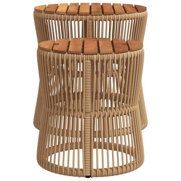 vidaXL Gartentisch Garten-Beistelltische 2 Stk. mit Holzplatte Beige Poly Rattan (1-St)