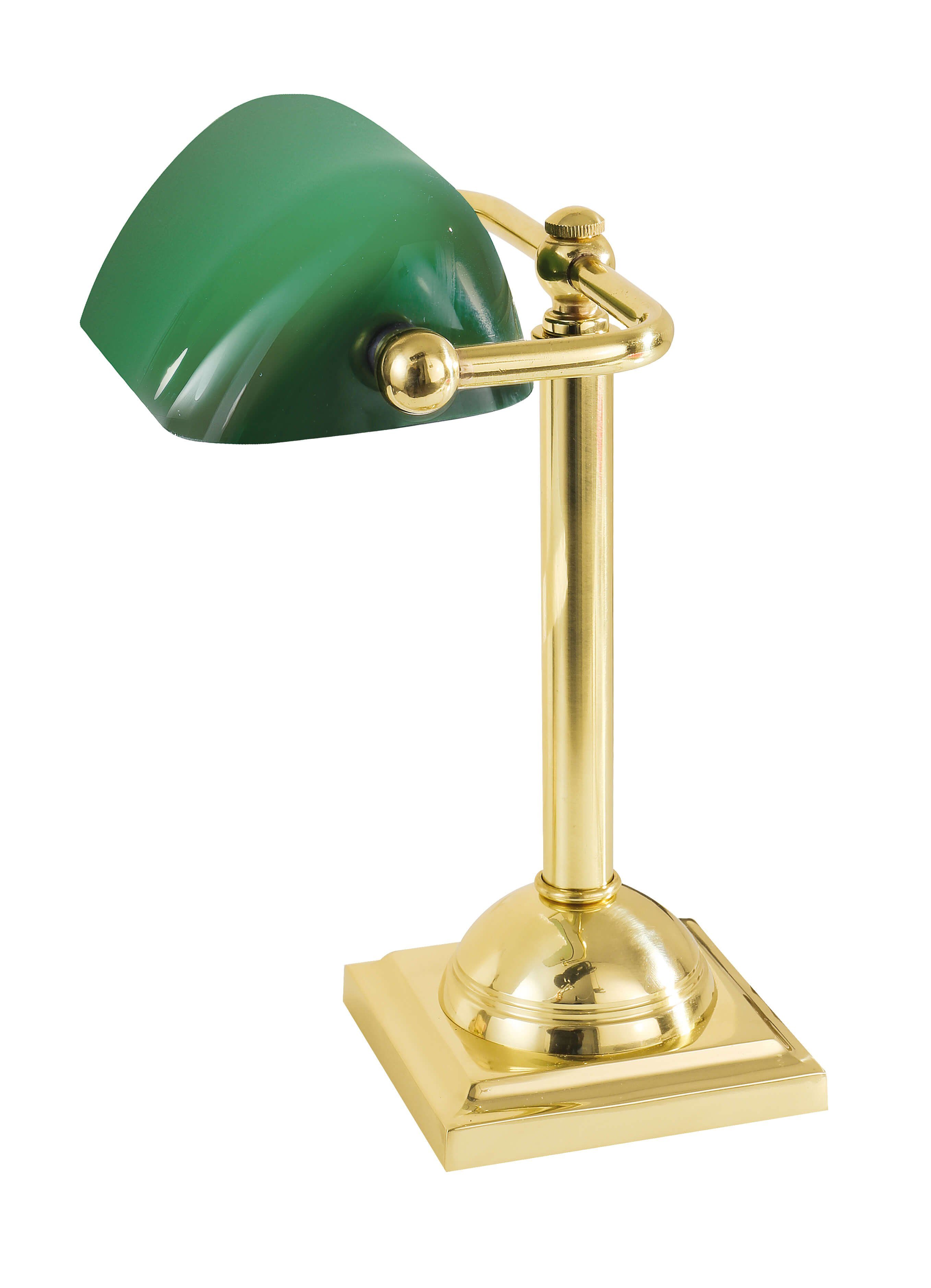 Licht-Erlebnisse Schreibtischlampe LAMPADE MINISTERO, ohne Leuchtmittel, Goldene Tischlampe echtes Messing 24K Jugendstil E27 Bankerlampe