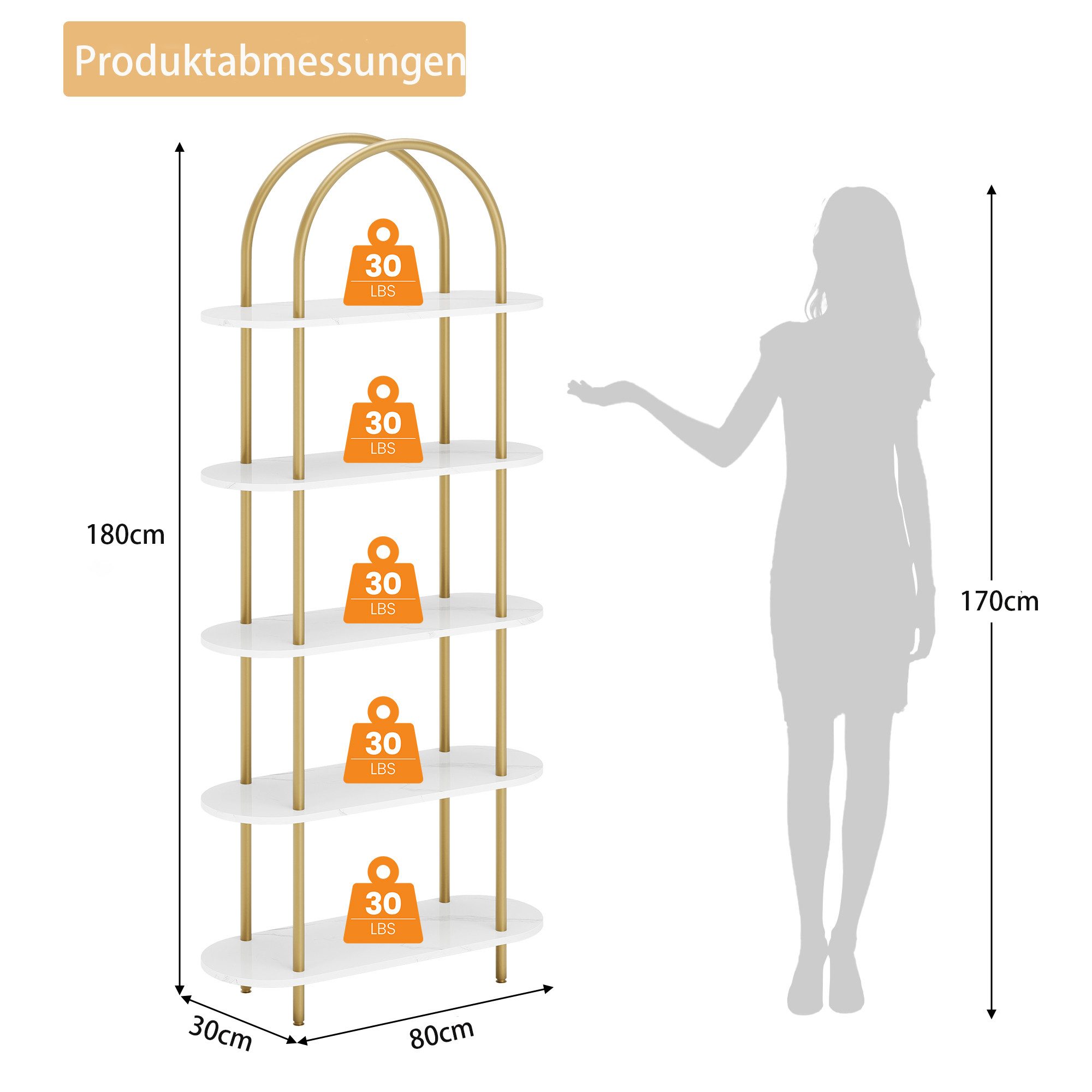 GarveeMore Bücherregal gewölbtes Bücherregal Standregal mit 5 Ebenen 80x30x günstig online kaufen
