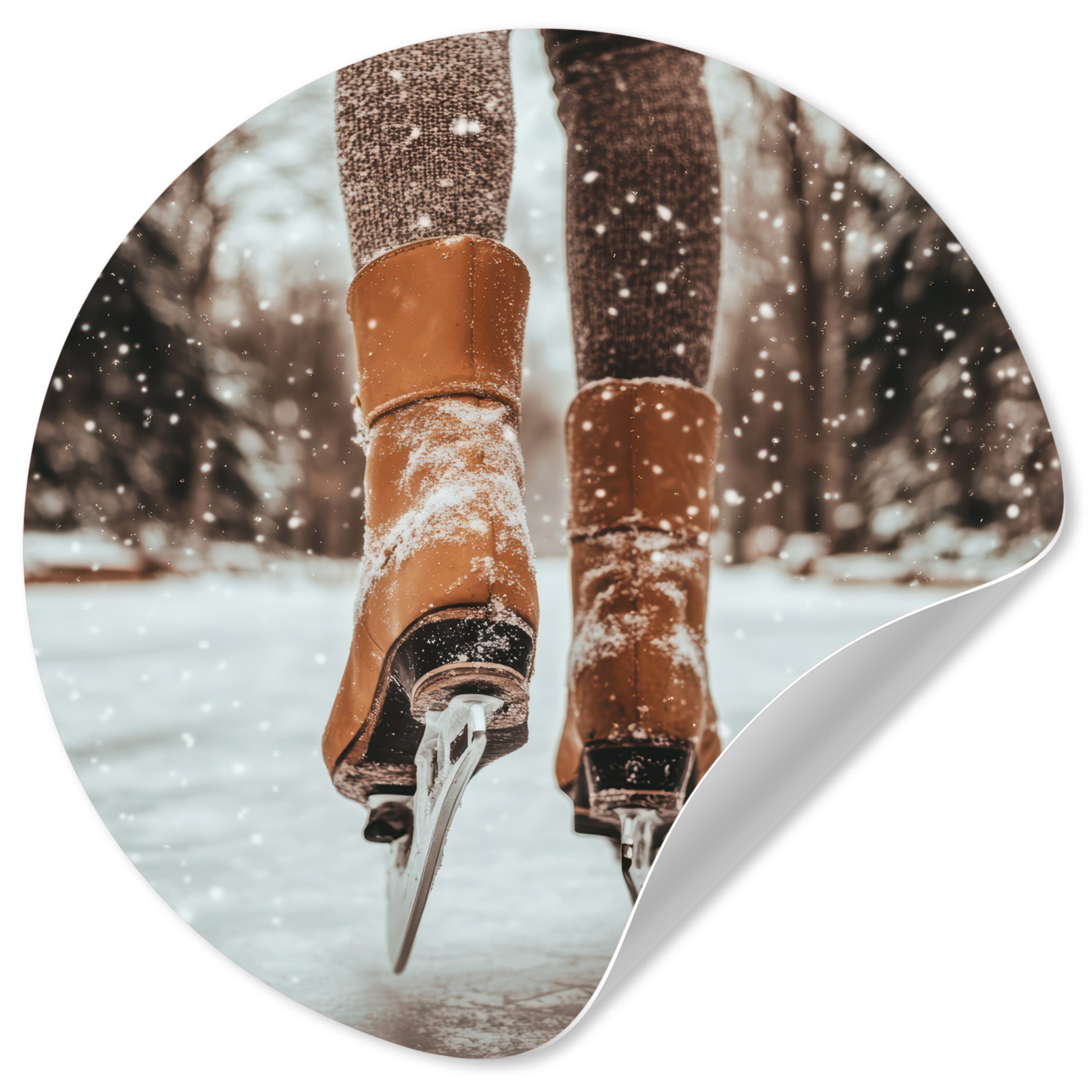 MuchoWow Wandsticker Schlittschuhlaufen - Eis - Winter - Schnee (1 St), Wandtattoo Selbstklebend, Wohnzimmer Deko Aufkleber, 30x30 cm