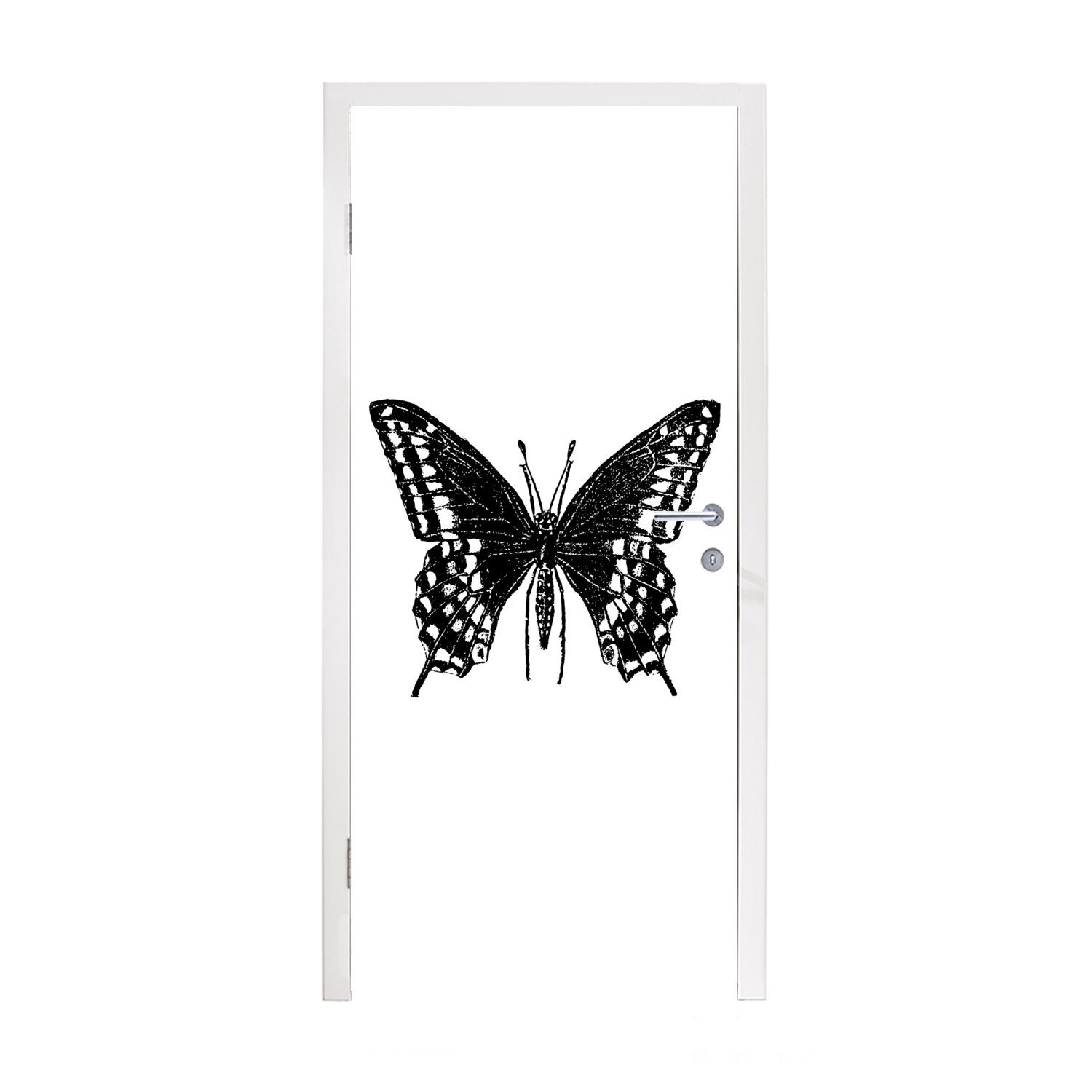 MuchoWow Türtapete Schmetterling - Tiere - Retro - Schwarz und weiß, Matt, bedruckt, (1 St), Fototapete für Tür, Türaufkleber, 75x205 cm