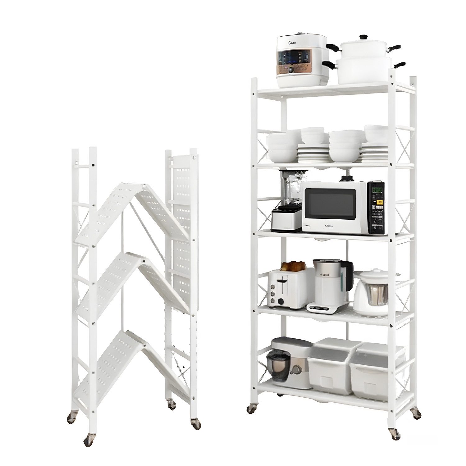 FOXSPORT Standregal mit Rollen (Zweierset), 2er-Set, Komplett-Set, Traglast von 20 kg pro Ebene, mit 5 Ablagen, Schwerlastregal, Küchenregal, 72x37x163cm – Bild 2 von 5