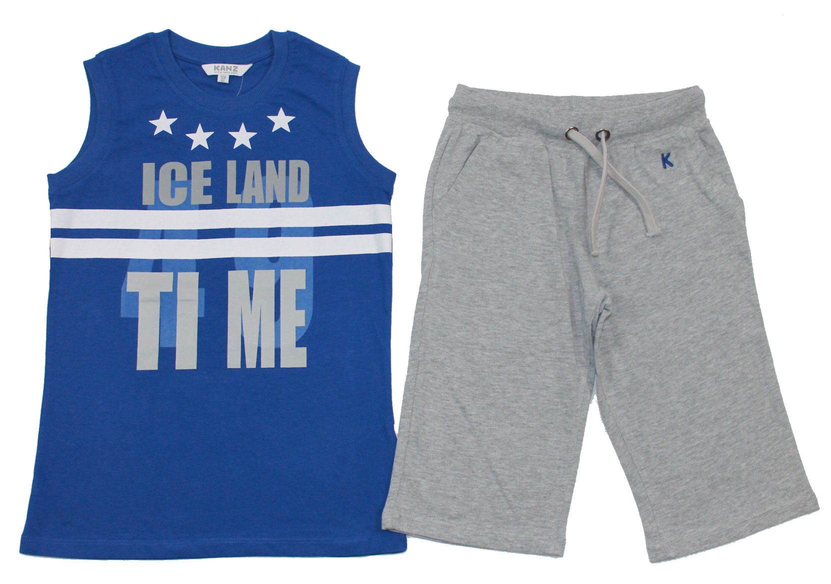 Kanz T-Shirt & Shorts Kanz Basic 2tlg. Set Tanktop Trägershirt Bermuda kurze Hose blau grau (Set, 2-tlg)