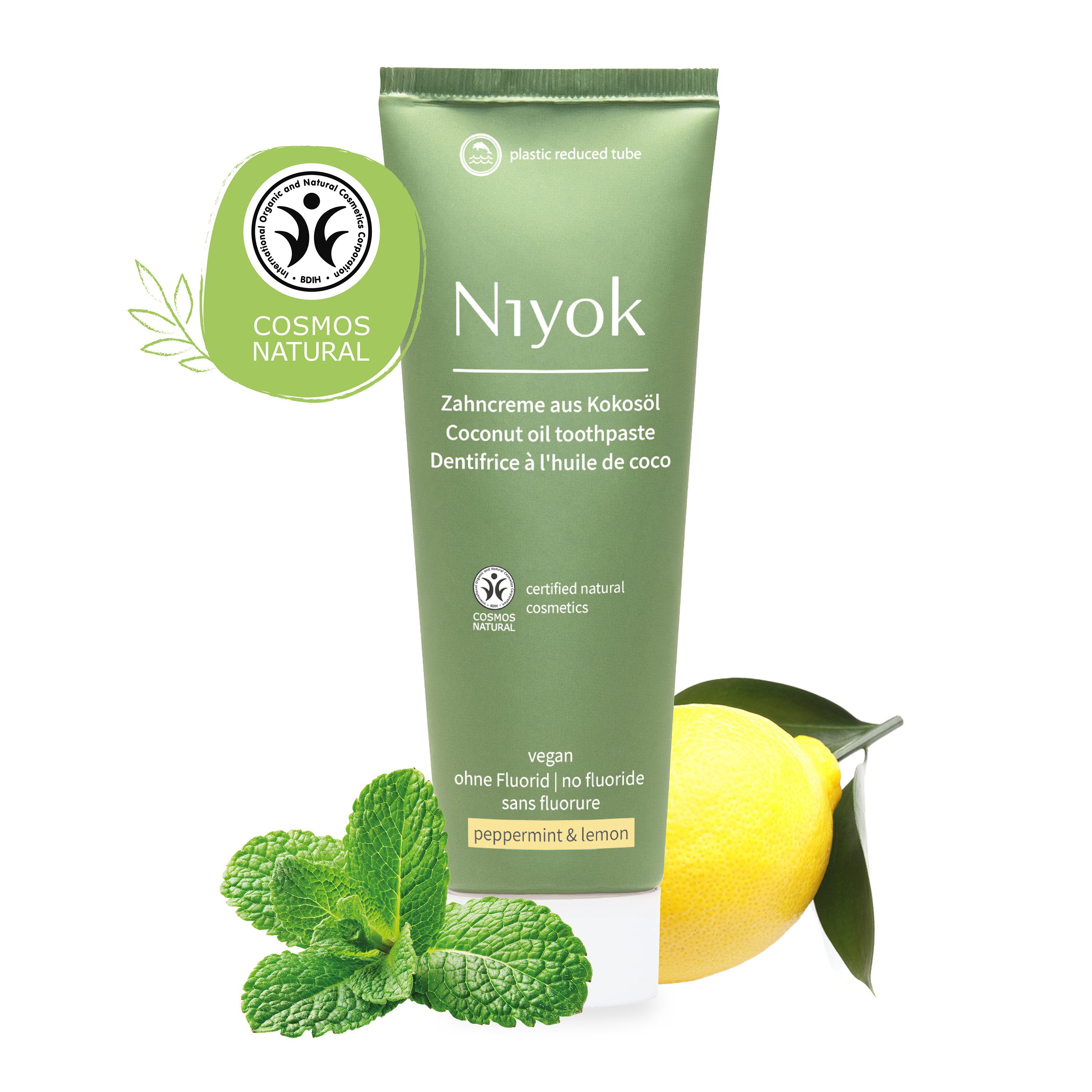 Niyok Zahnpasta aus Bio Kokosöl "Pfefferminze & Zitrone" Intensive Pflege & Frische, Schützt das Zahnfleisch, Ohne Fluorid & Vegan