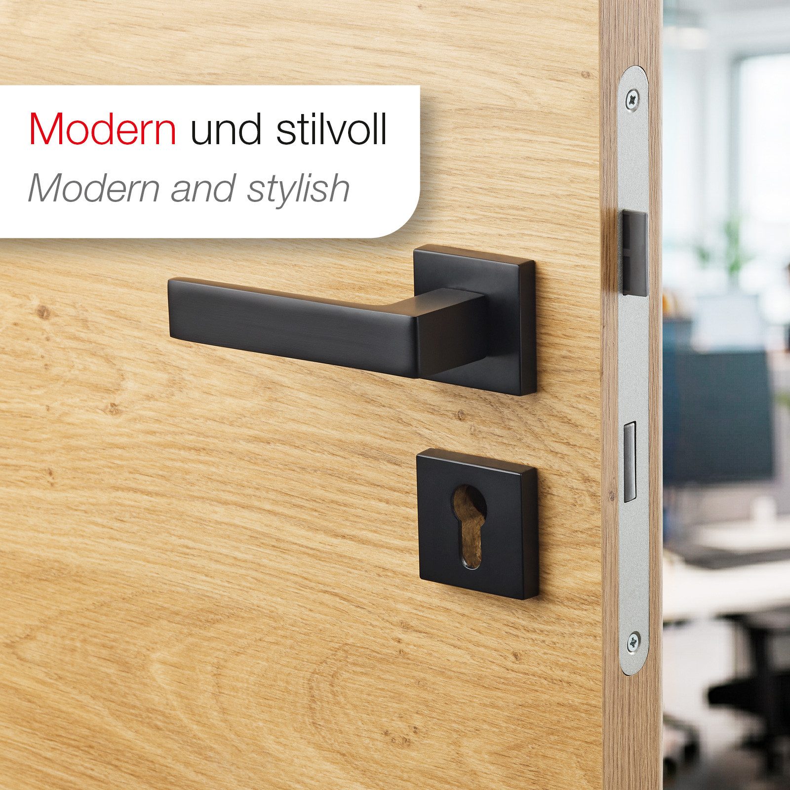 SO-TECH® Drückergarnitur Türdrücker ERLING Aluguss schwarz inkl. Befestigungsmaterial, Spar-Set, 1-tlg., mit Papier-Bohrschablone, mit PZ-Rosetten - für Profilz – Bild 3 von 5