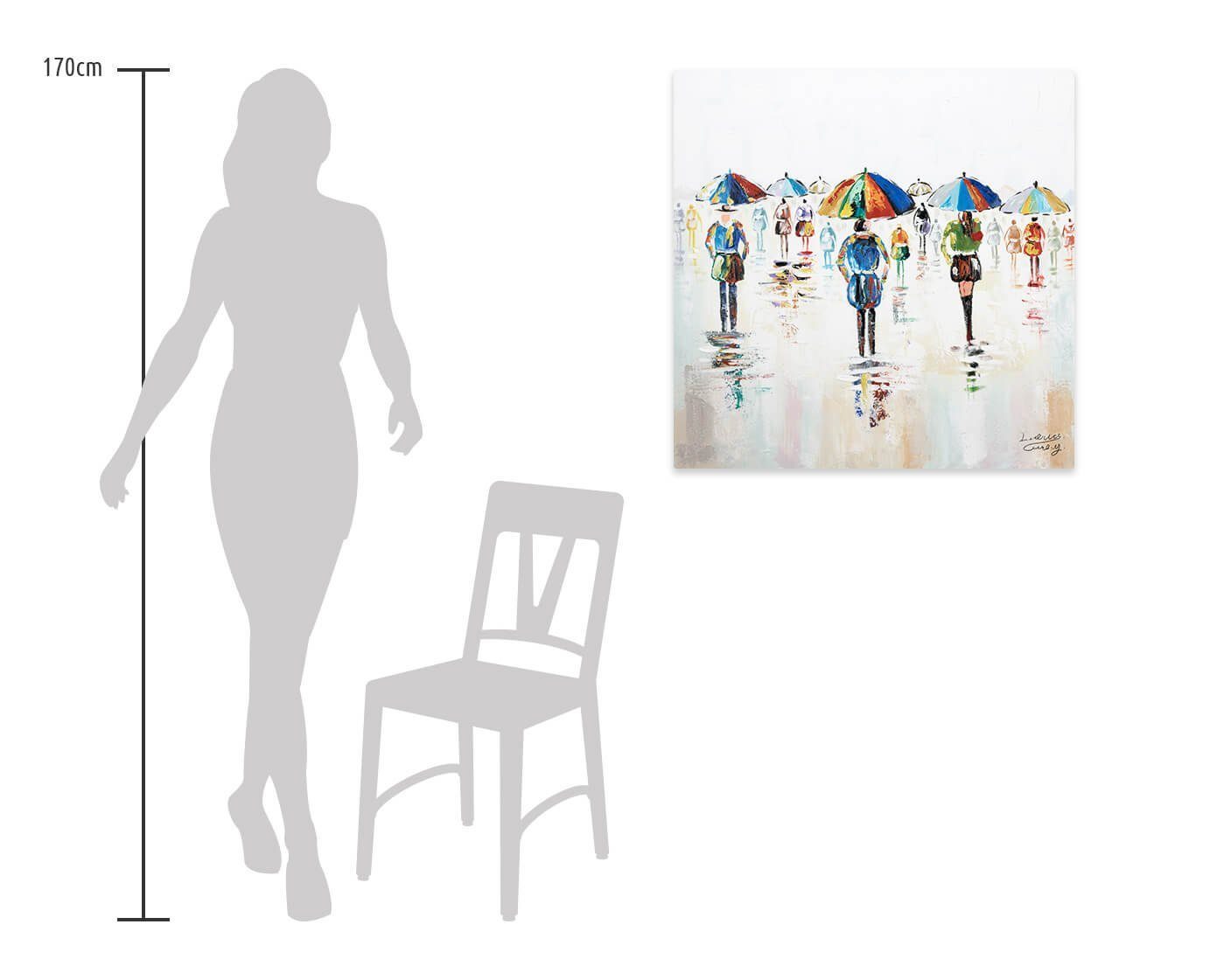 80x80 Gemälde cm, Wandbild Regengüsse 100% Süße Leinwandbild KUNSTLOFT HANDGEMALT Wohnzimmer
