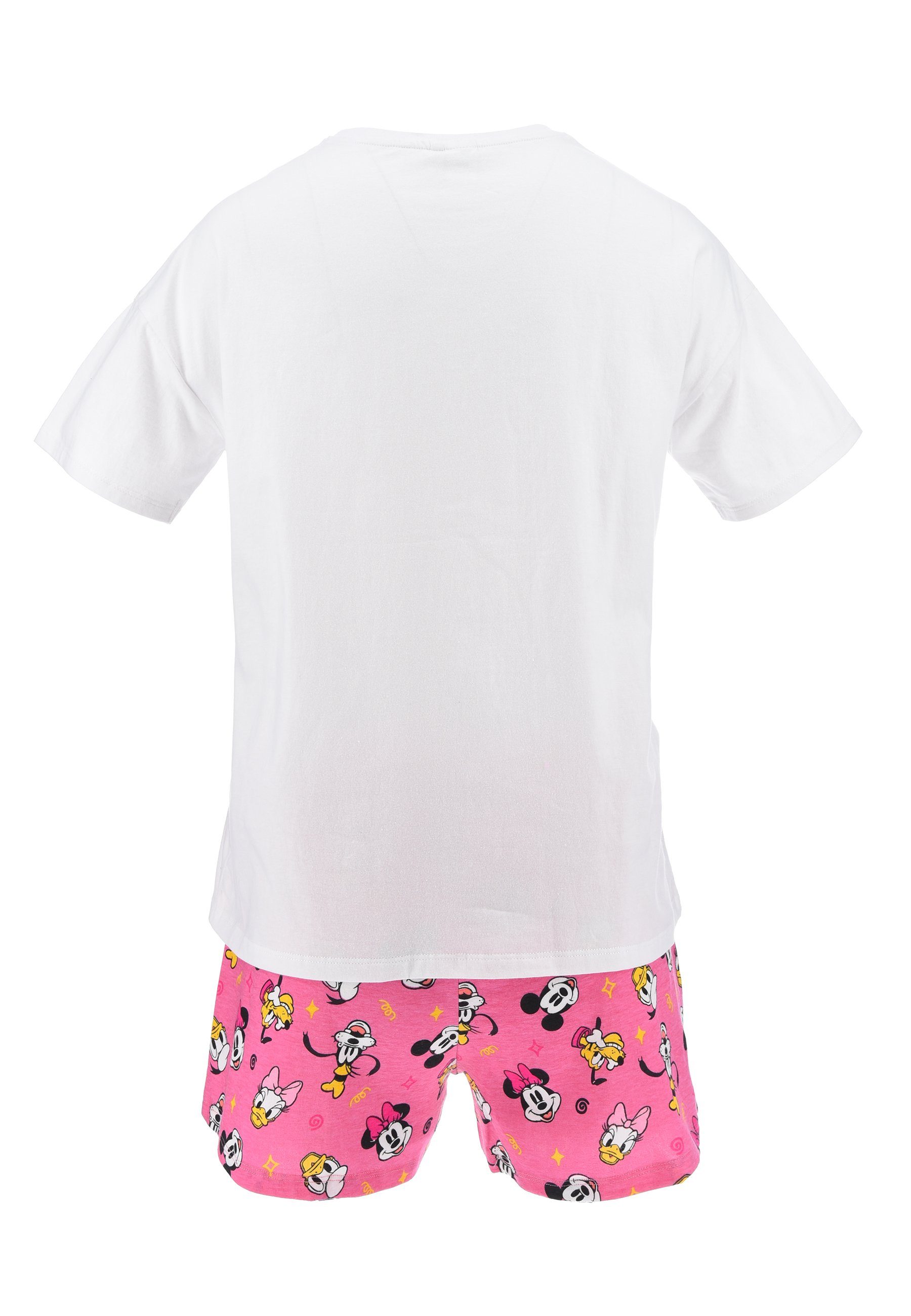 (2 Frauen Disney T-Shirt Mouse kurz Set Damen Weiß Shorts Shorty und tlg) Minnie Sommer-Pyjama