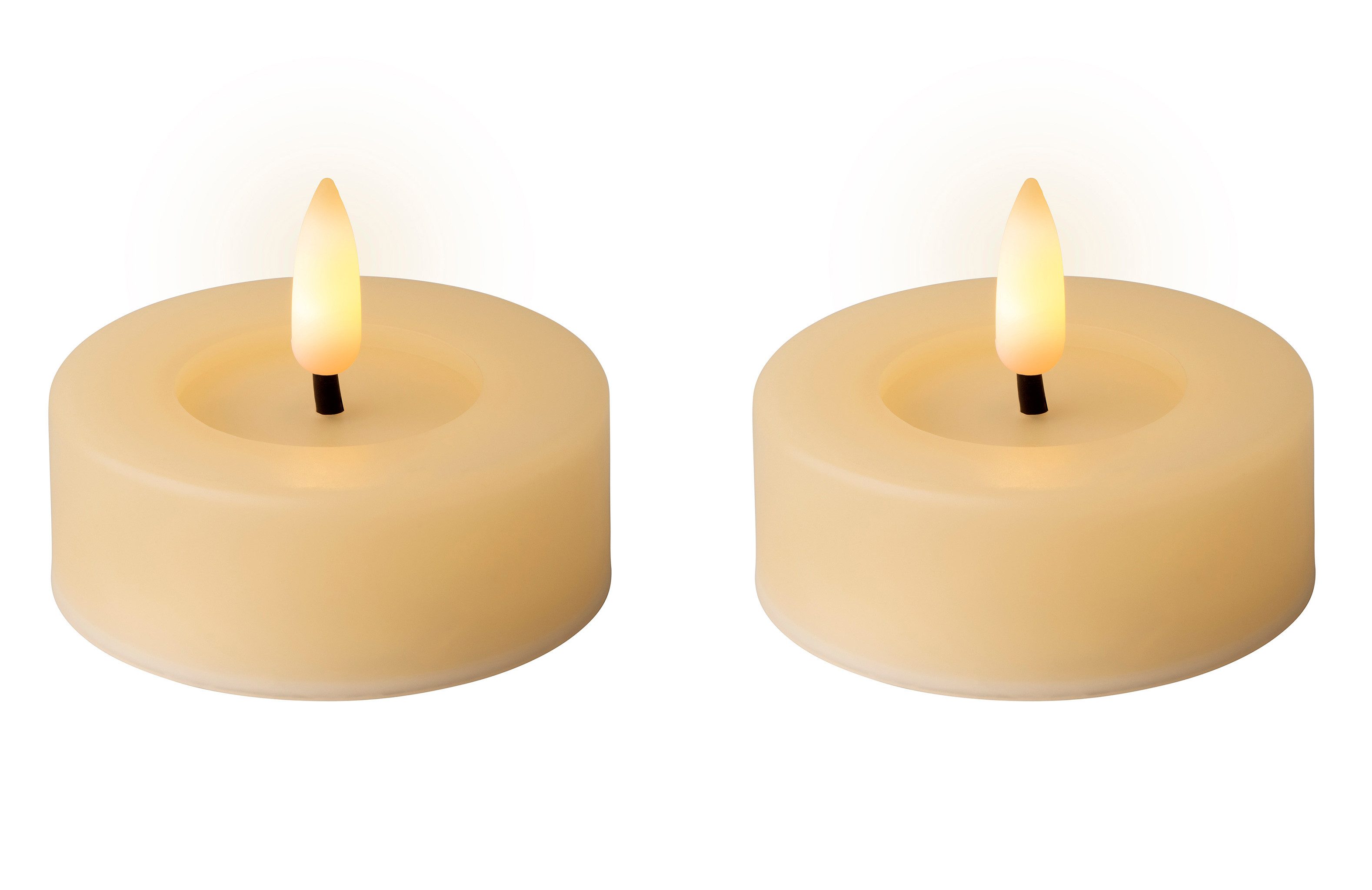 Lumineo LED-Kerze, LED Teelichter mit Timer Outdoor 6,5x5cm Creme / Warmweiß 2 Stück