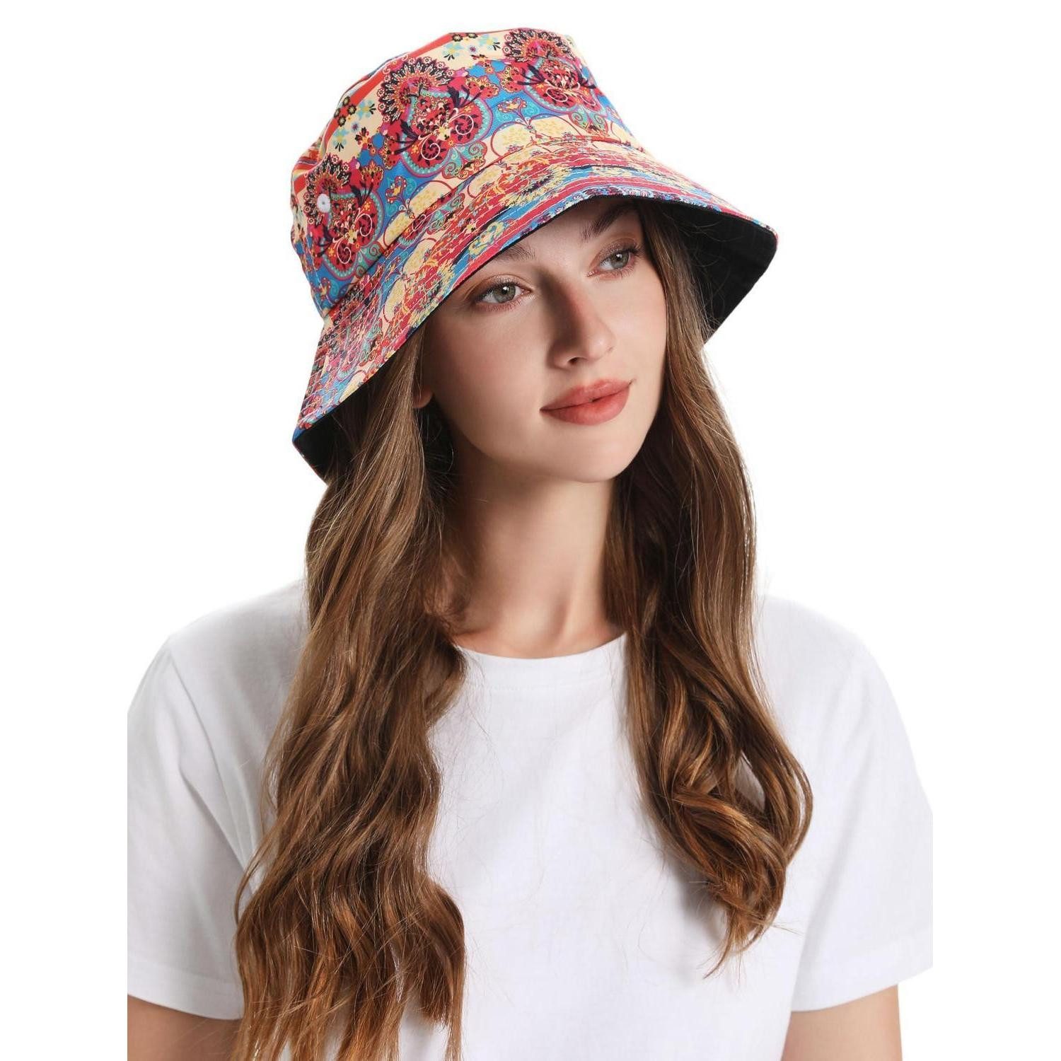 LuxusKollektion Fischerhut Fischerhut Damen Sommer Sonnenhut Anglerhut Einheitsgröße Boho Rot