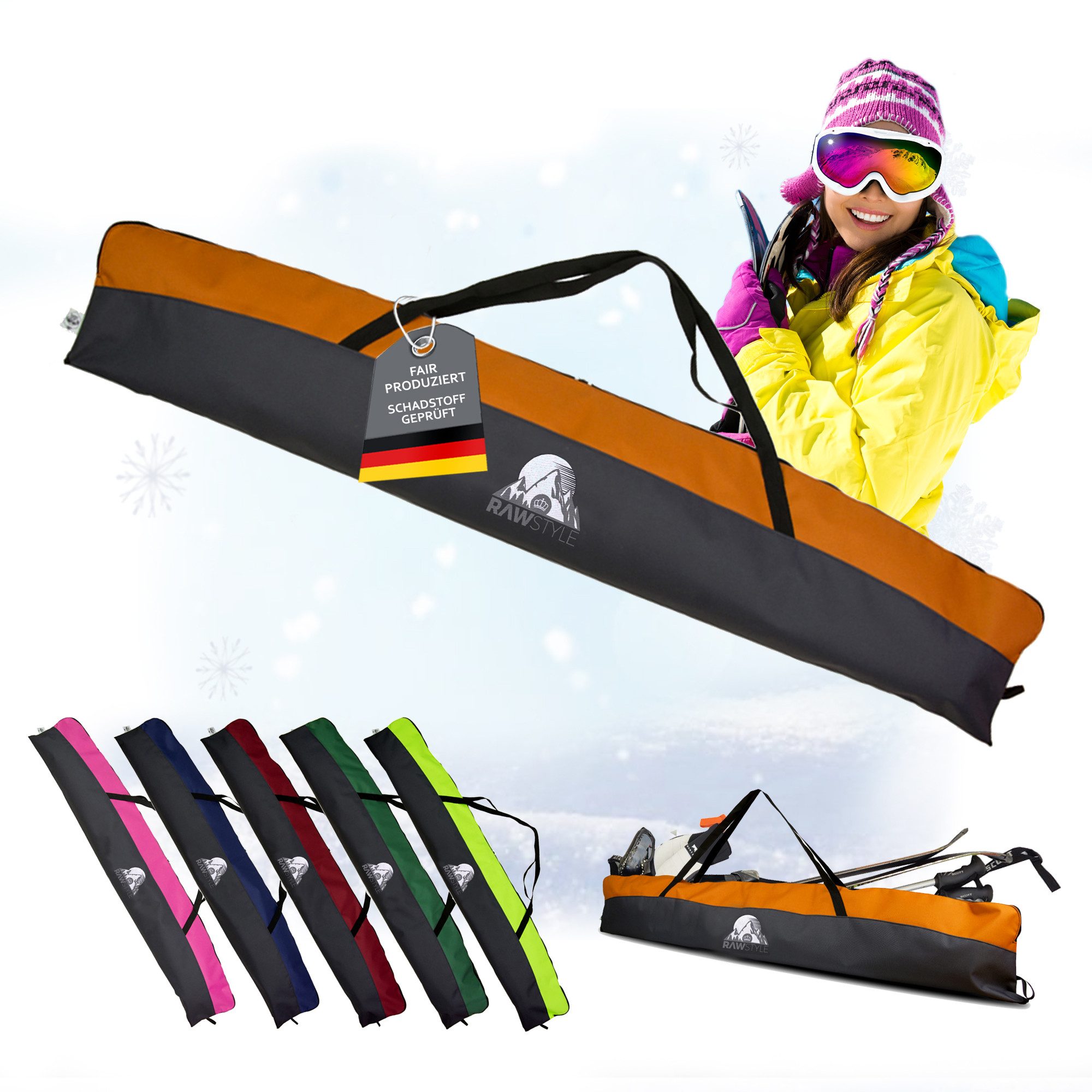 BambiniWelt by Rafael K. Skitasche Skitasche Skisack für Ski 160cm 180cm 190cm Skistöcke Skibag Skicover, wasserdicht