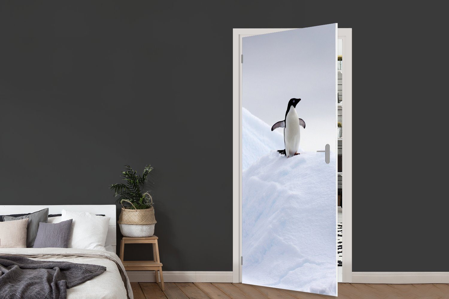 Eis Tür, Pinguin Fototapete Winter, für (1 75x205 - Türtapete St), Matt, Türaufkleber, bedruckt, MuchoWow - cm