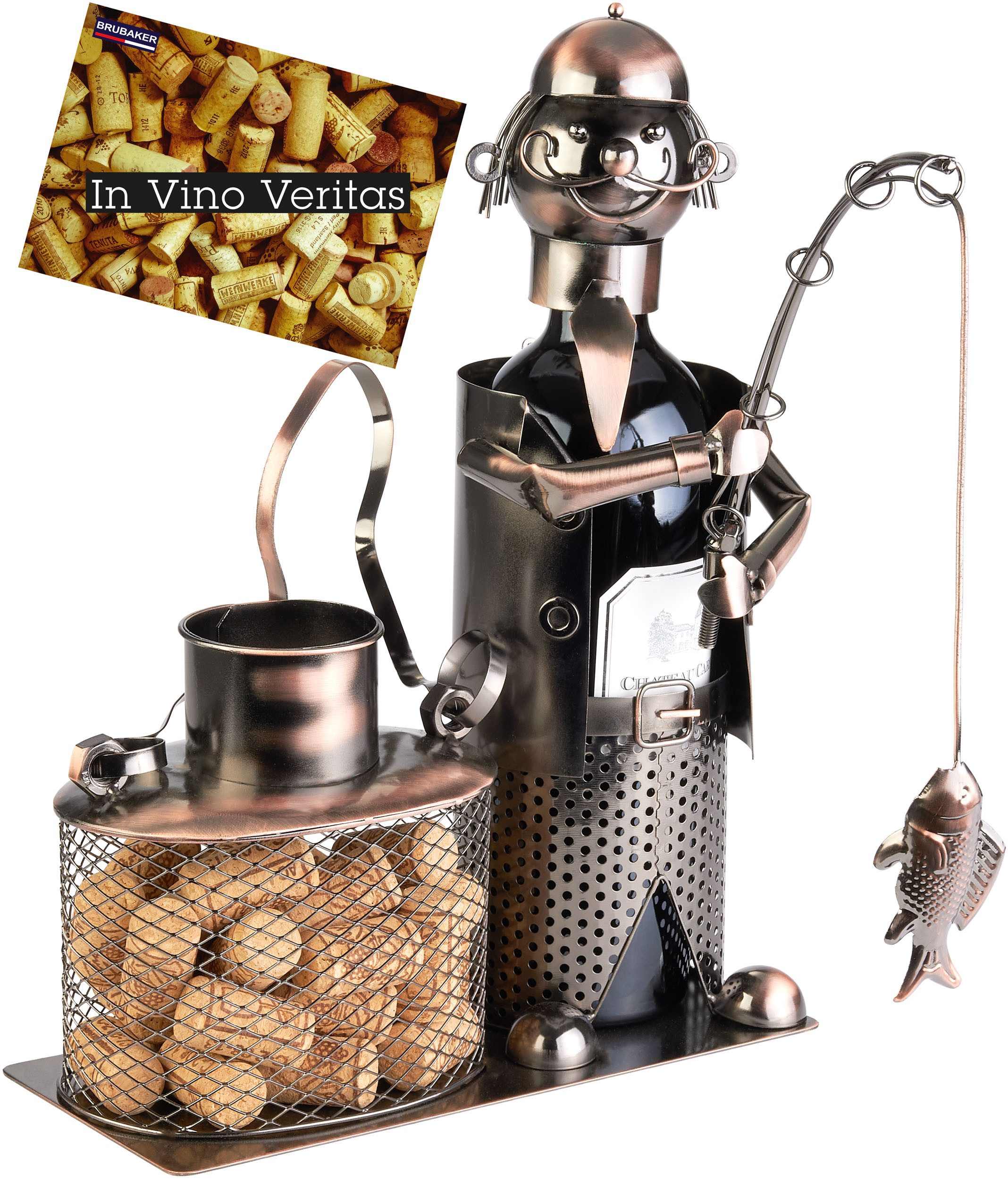 BRUBAKER Weinflaschenhalter Angler mit Fisch und Eimer für Korken Aufbewahr günstig online kaufen