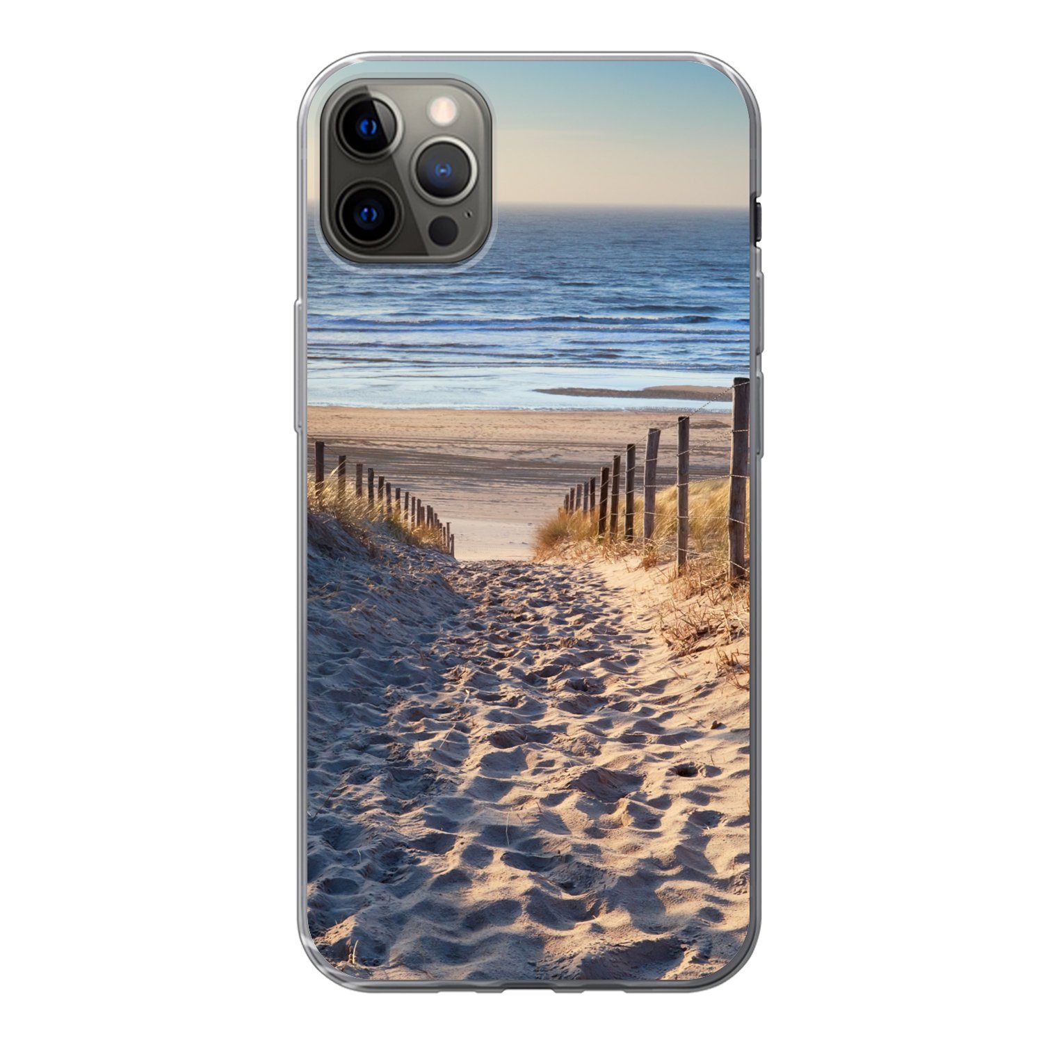 MuchoWow Handyhülle für Apple iPhone 12 Pro Max Strand - Meer - Niederlande - Dünen - Sonn, Smartphone-Bumper, Print, Handy Schutzhülle Dünn