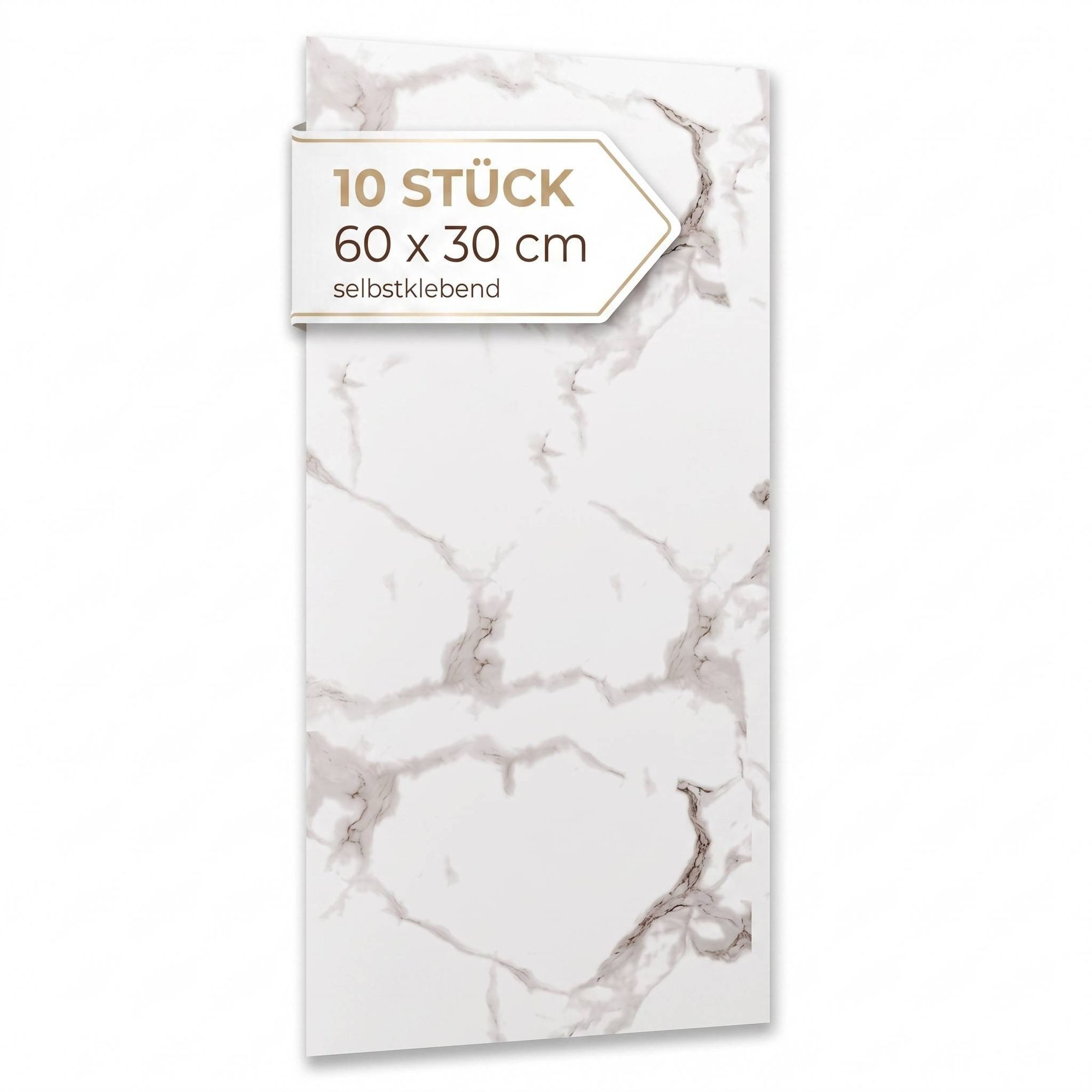 Dalsys Wandpaneel Wandverkleidung selbstklebend aus PVC, BxL: 30x60 cm, (60x30cm Marmorweiß, 10-tlg., flexible Wandverkleidung Badezimmer wasserfest) 2,3mm Materialstärke, Spritzschutz Küchenrückwand
