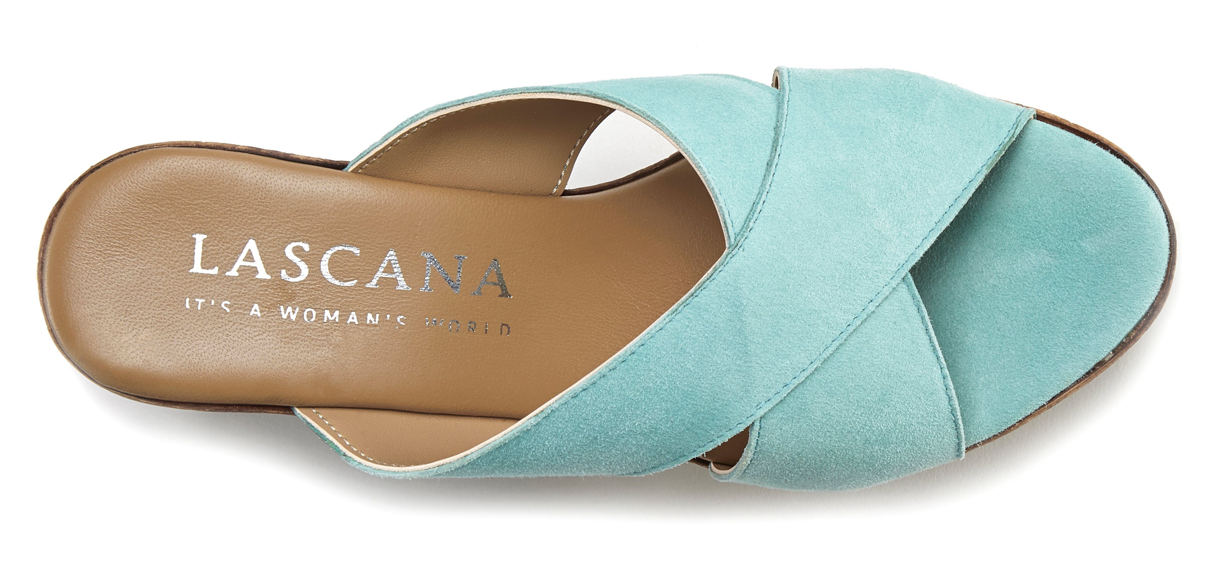 LASCANA Pantolette Mule, Sandale, offener Schuh aus Leder mit Blockabsatz