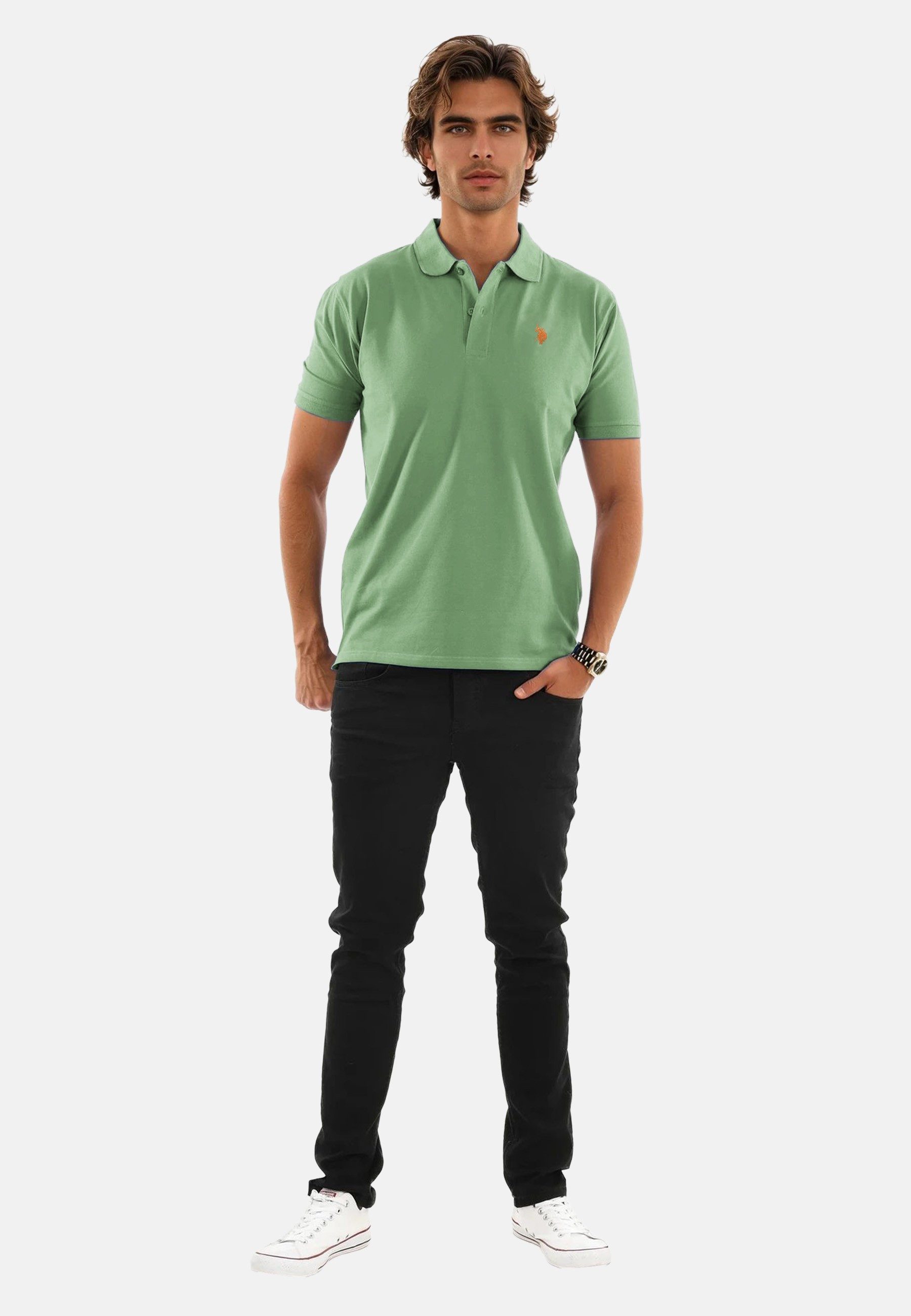 U.S. Polo Assn. Poloshirt USArrchie – Herren Classic Fit kurzarm mit Logo-Stickerei Mit Flachstrick-Kragen, Knopfleiste und elastischer Baumwollmischung – Bild 3 von 5