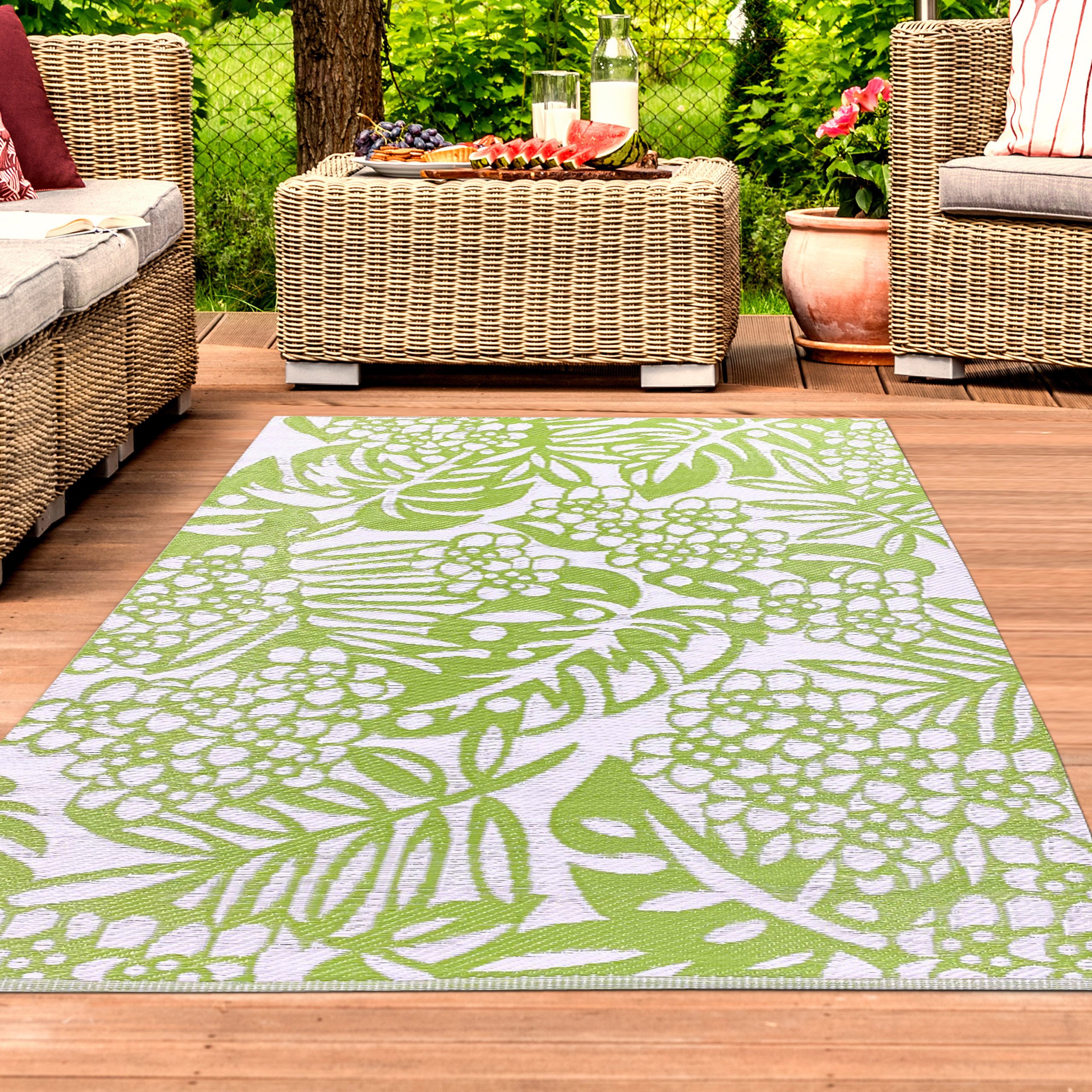 TeppichHome24 Outdoorteppich Nachhaltiger In & Outdoor-Teppich mit tropischem Design in grün, Rechteckig, Höhe: 5 mm