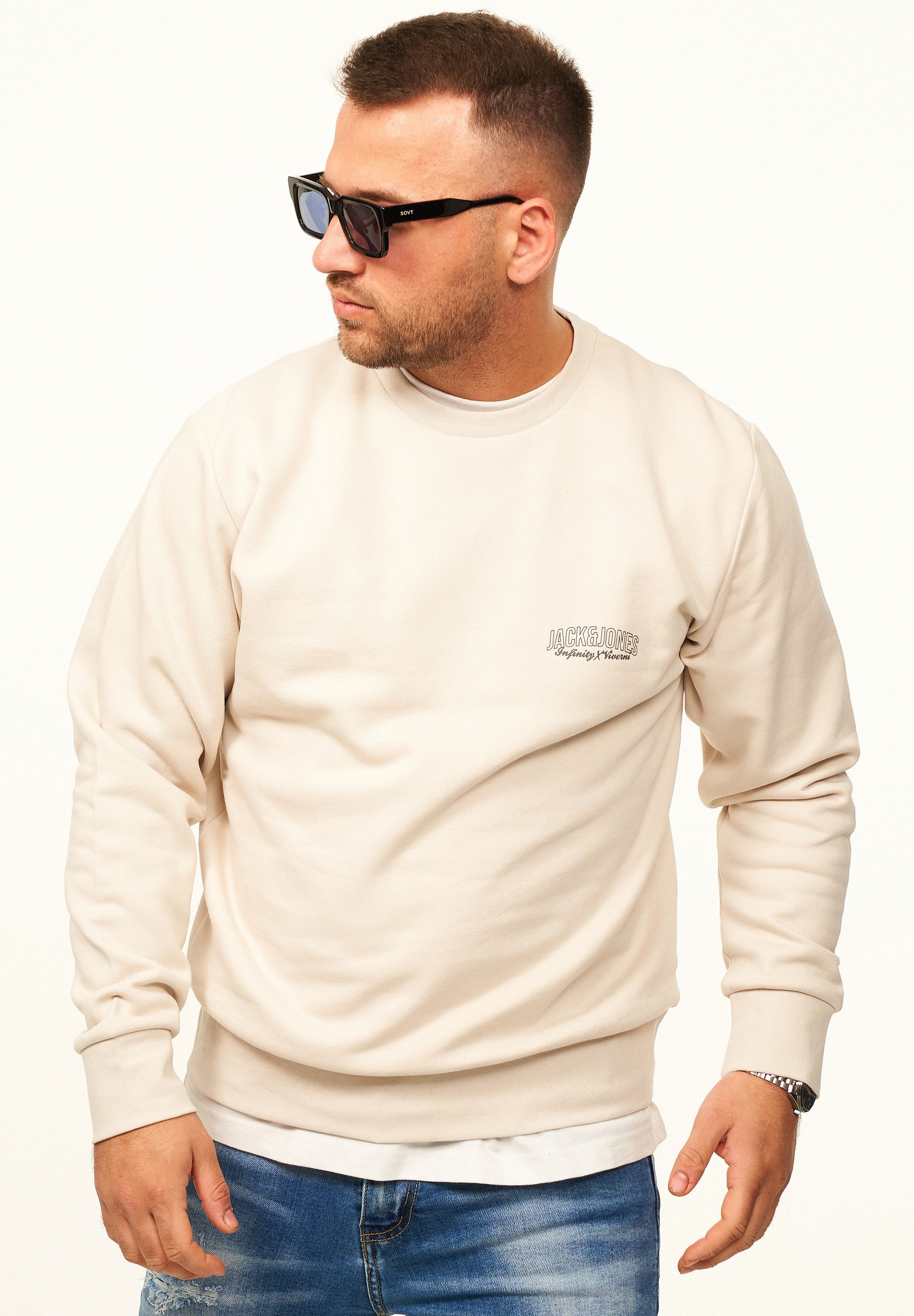 Jack & Jones Sweatshirt Pullover - Rundhalspullover mit Crew-Neck im Regular Fit für Herren Männer Sweatpullover mit Logo-Print aus Baumwollmischung