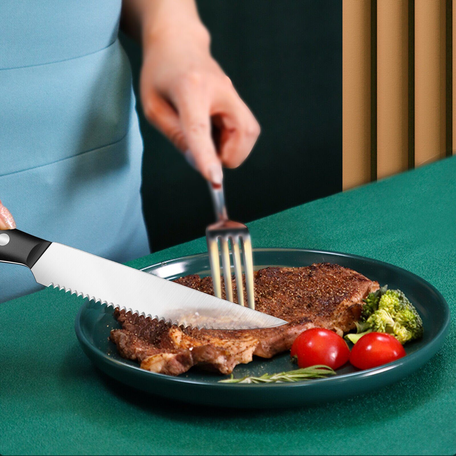 Steak (6 KEENZO Wellenschliff Edelstahl mit Messer Stück) Tafelmesser 6-teilig Steakmesser