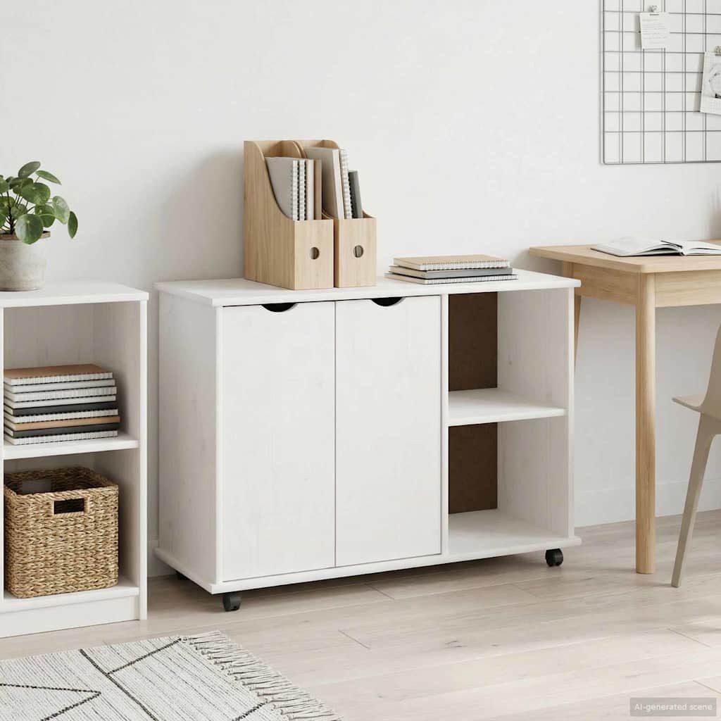 vidaXL Rollcontainer Rollschrank Mit Rad Weiß 100 x 39 x 65,5 cm Massivholz Kiefer, (1 St) – Bild 2 von 5