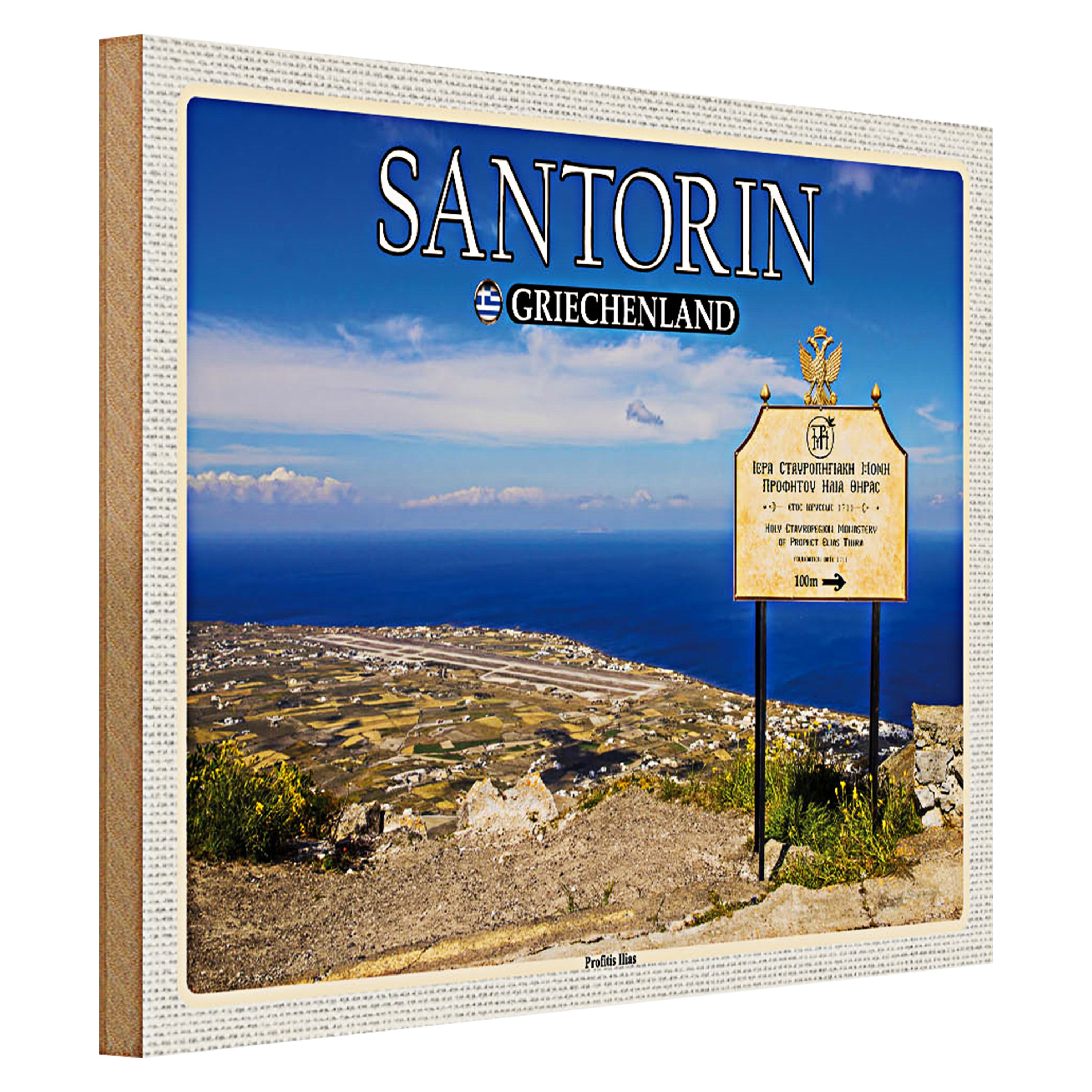 Roomando Holzbild Reise 40x30cm Santorin Griechenland Profitis Ilias