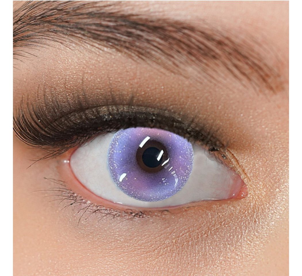 Charmiga Jahreslinsen Farbige Kontaktlinsen Blau-lila Farblinsen ohne Stärke Sky Blue-Violet, stark deckend, neu, crazy, Glitzer
