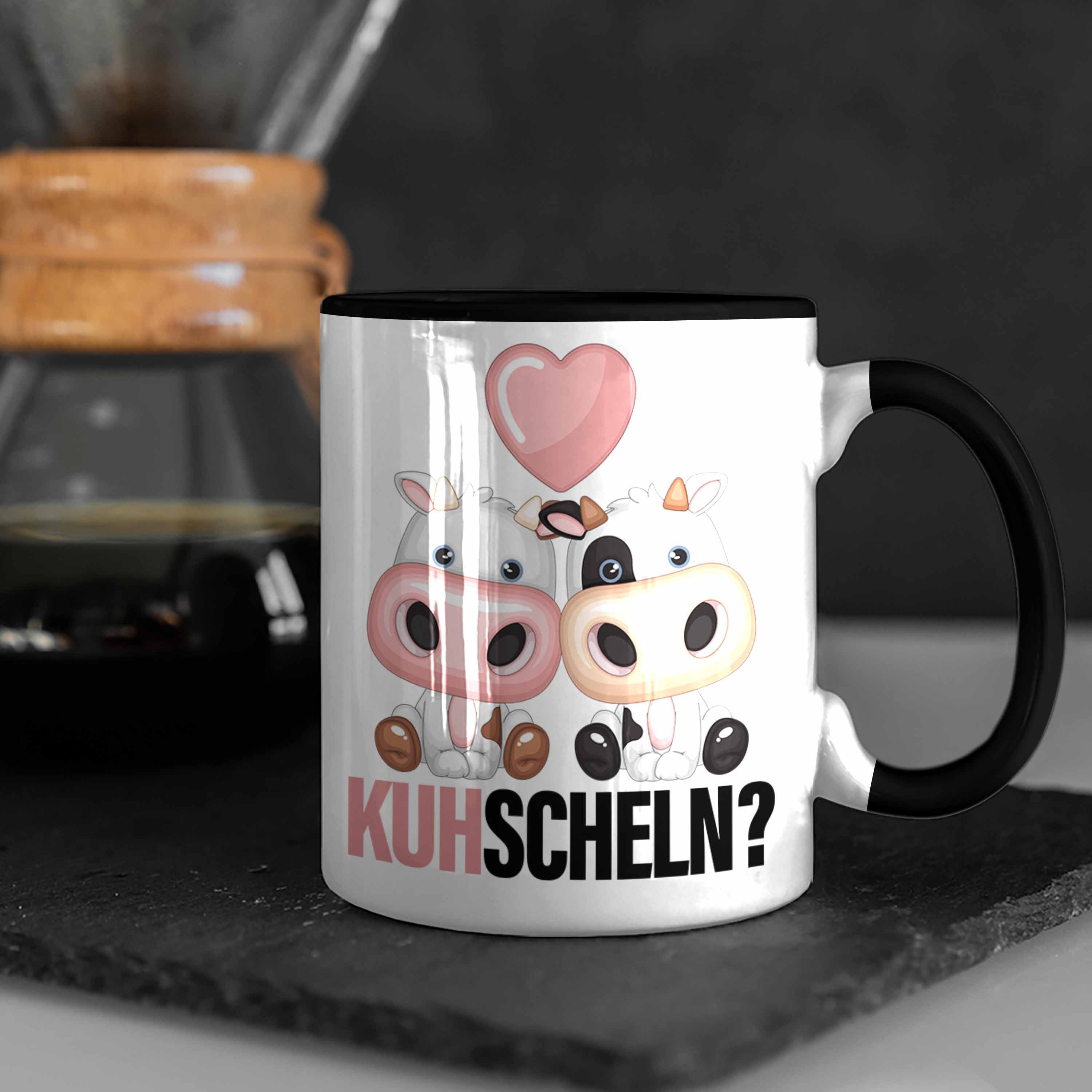 Kusch Tasse Tasse Tierliebhaber Schwarz Geschenkidee Kuhscheln Geschenk Freundin Kuh Trendation