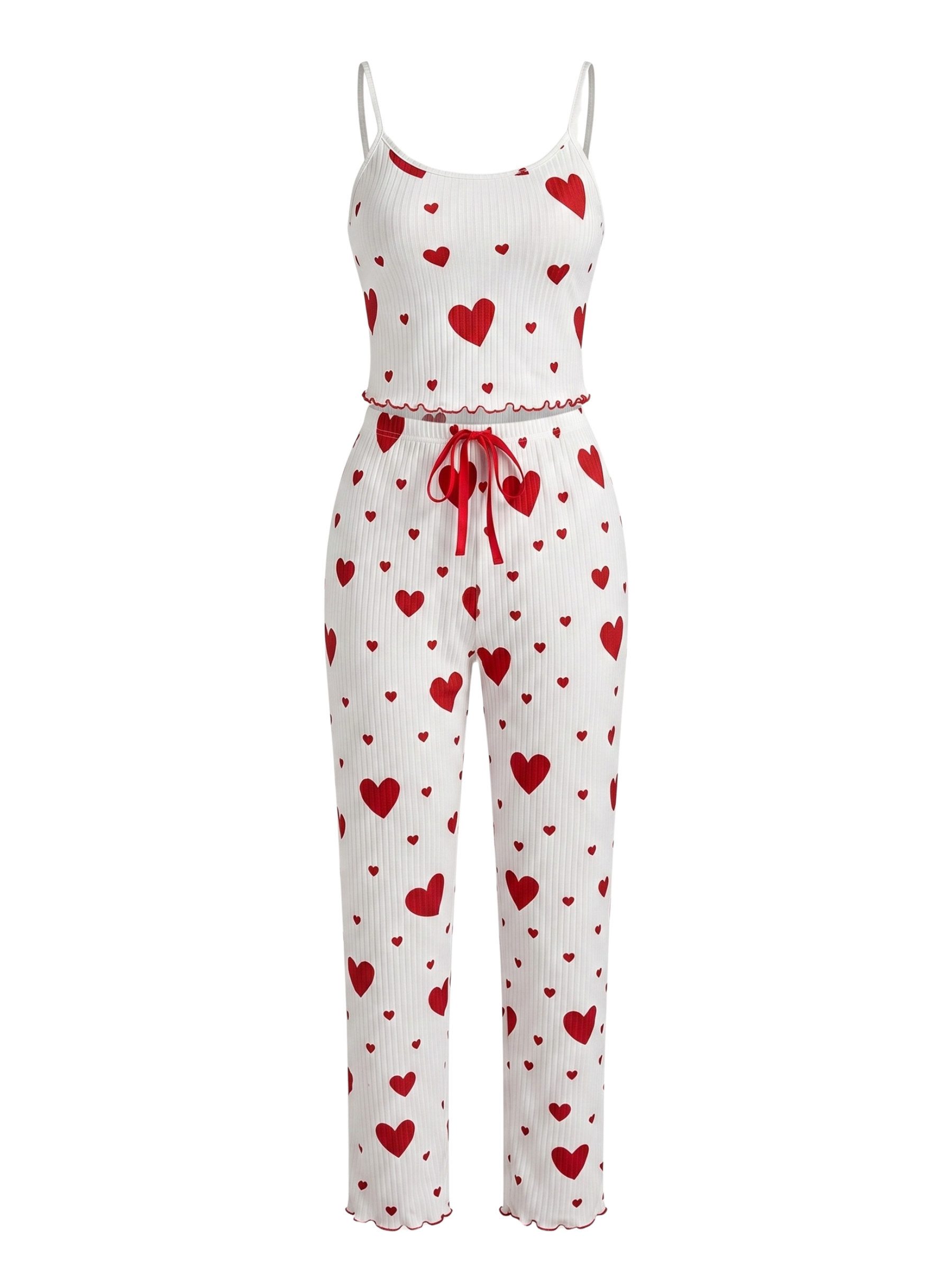 Elegant Love Hausanzug Damen Pyjama-Set – Nachtwäsche & Homewear mit Herzchenmuster (Set, 2 tlg., Trägertop & lange Hose) Gemütliche Loungewear & Schlafanzug – perfekt für ruhige Abende