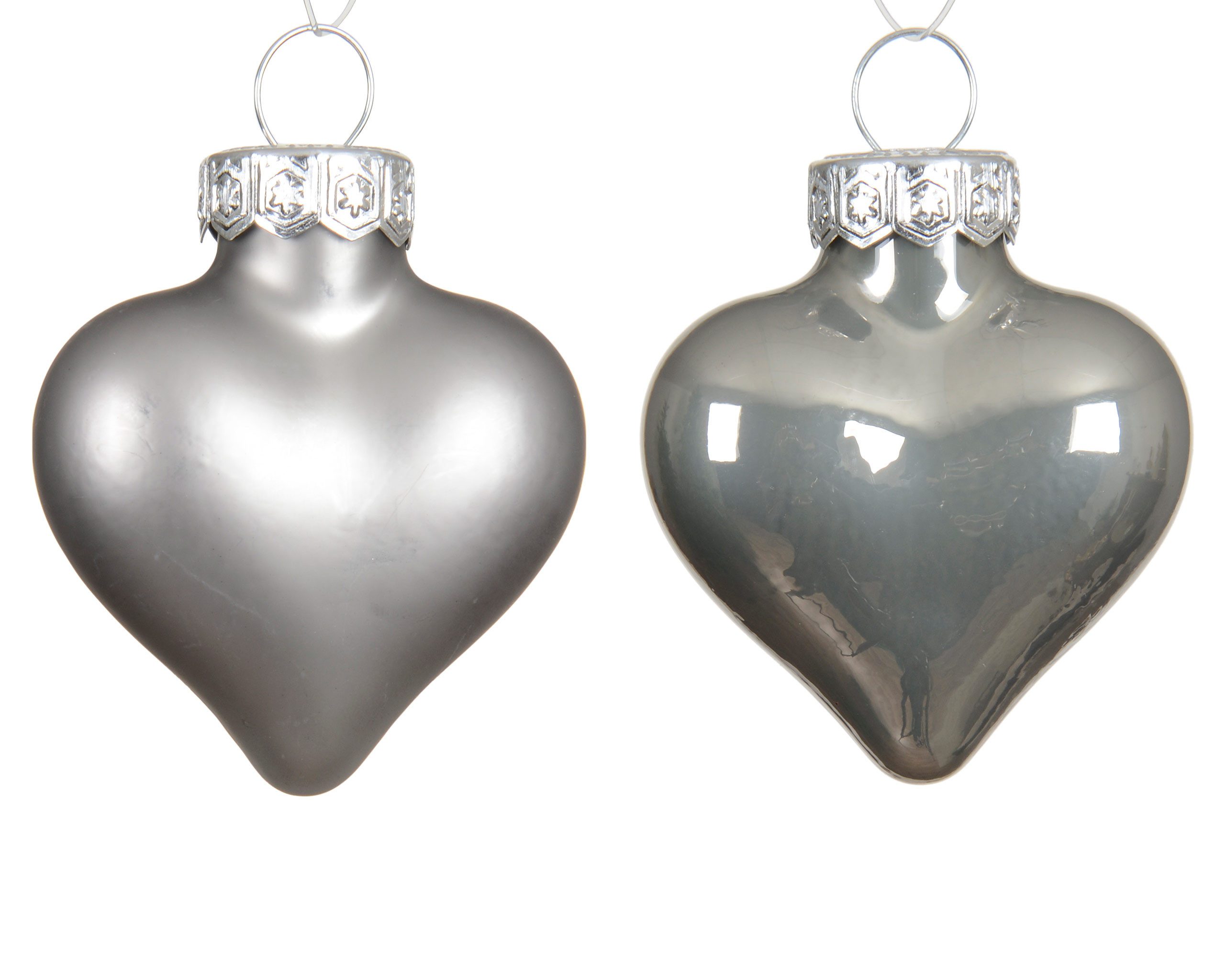 Kaemingk Christbaumschmuck, Christbaumschmuck Herzen 4cm Glas 12 Stück - Zart Grau