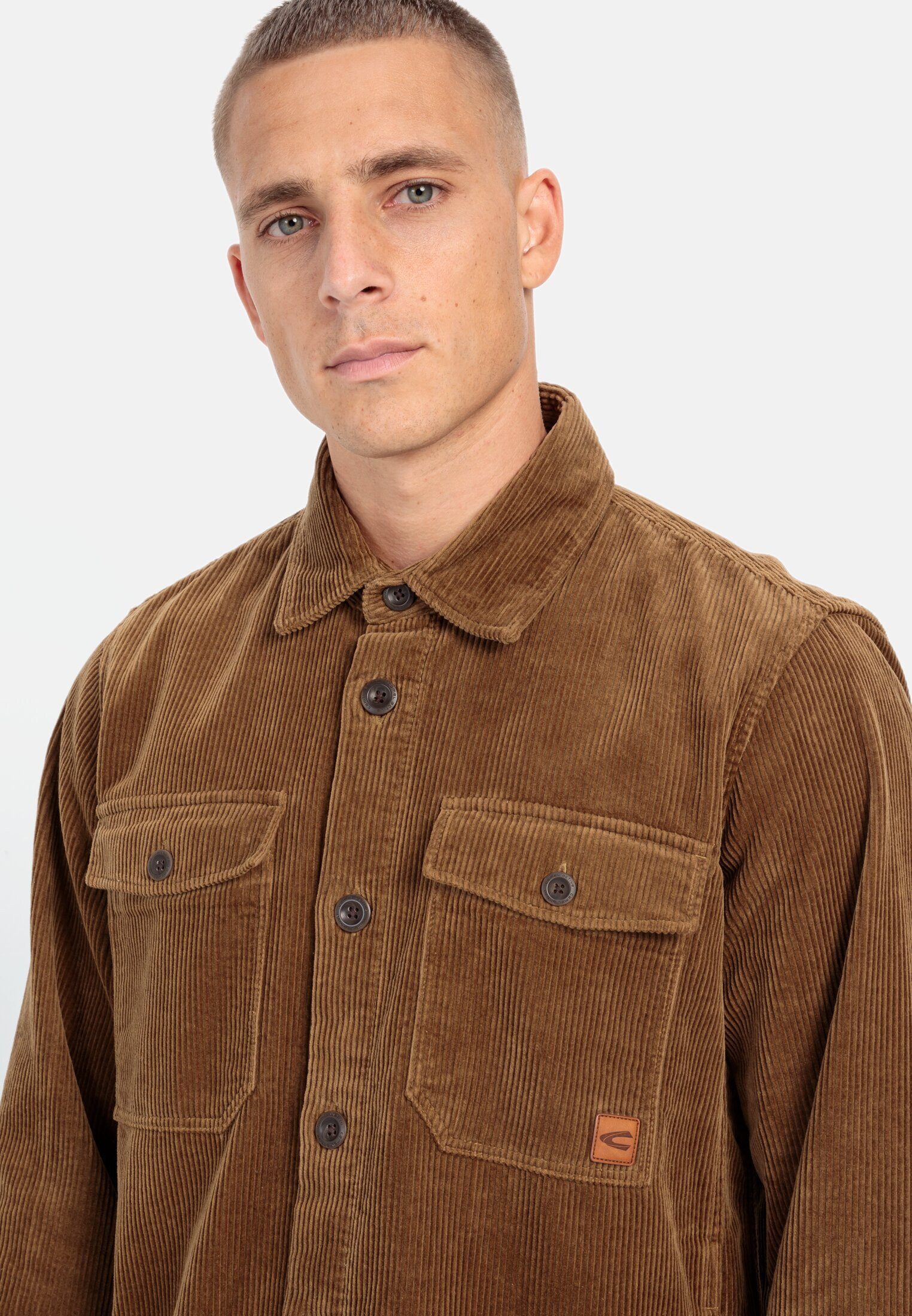 camel active Hemdjacke aus reiner Baumwolle Langarm Markenlogo