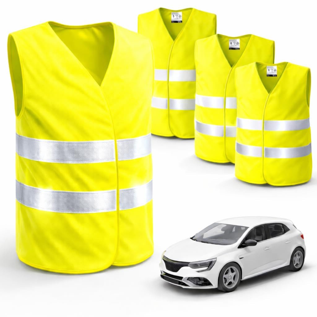 autogadget® Warnweste 4x Sicherheitsweste - Autozubehör - 2026 Unfallweste ISO20471 (Packung, 4-tlg., 4x Warnweste gelb) praktische Auto-Sicherheitskleidung