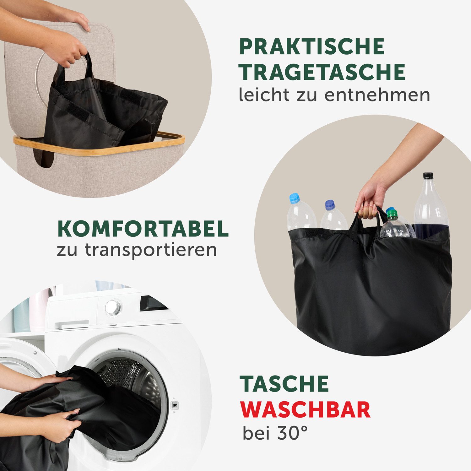 Blumtal Müllsackständer Pflandflaschen Sammelbehälter, Leergut Organizer mit Loch, in 100L oder 150L, waschbar, tropfsicher – Bild 5 von 5