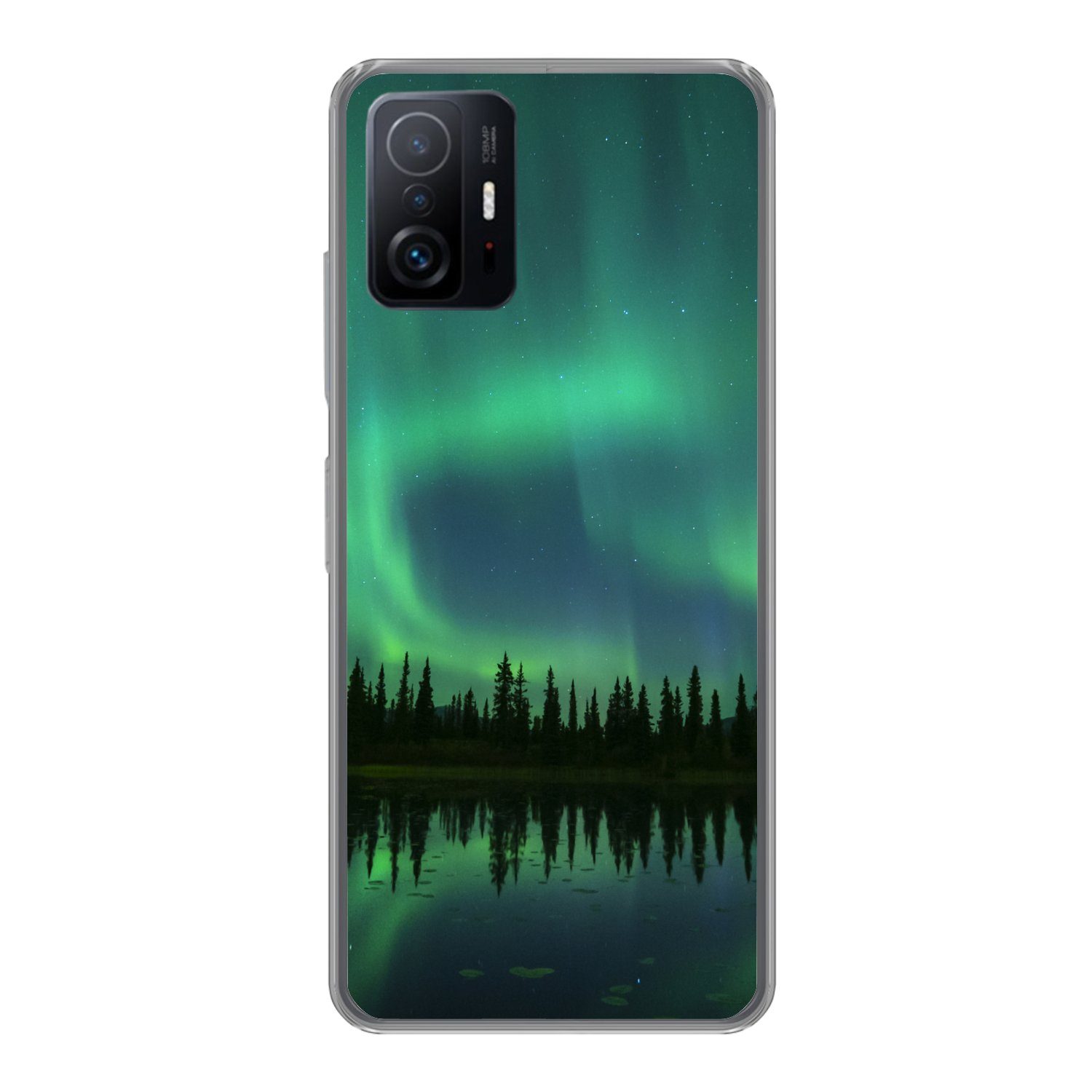MuchoWow Handyhülle für Xiaomi 11 Lite 5G NE Nordlicht - Bäume - Wasser - Alaska, Phone Case, Silikon, Schutzhülle Dünn