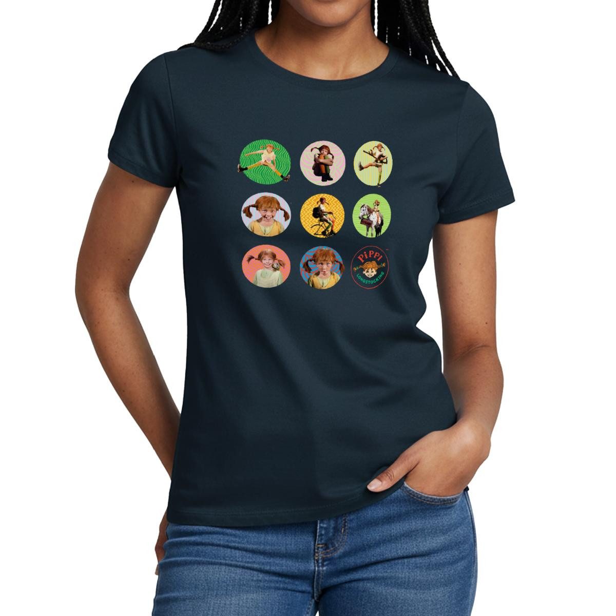 Spreadshirt T-Shirt Pippi Langstrumpf Bilder Von Pippi In Kreisen Frauen T-Shirt (1-tlg) Slim Fit, fällt klein aus