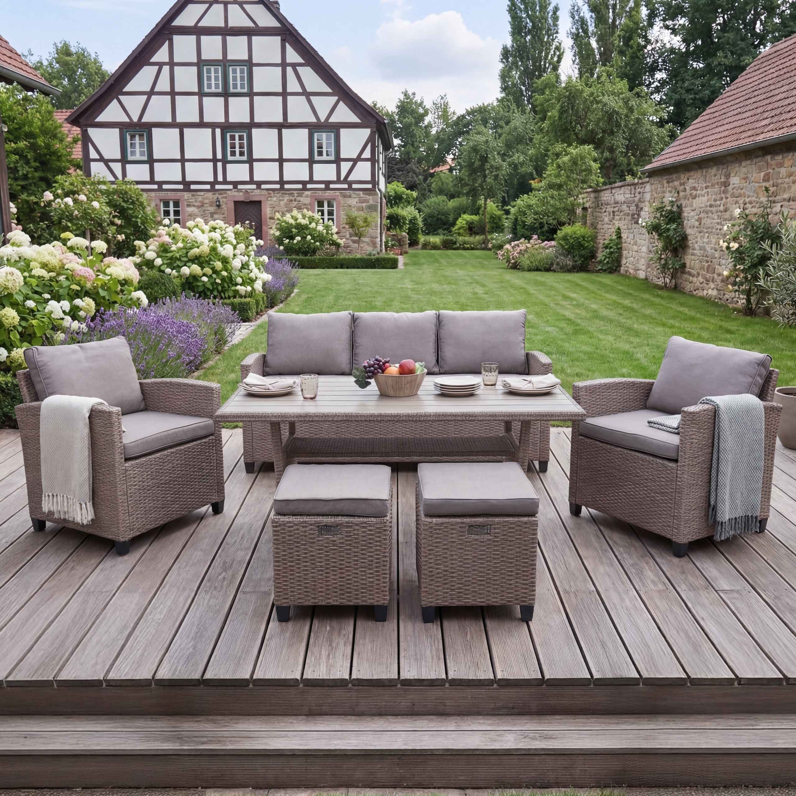 MCW Polstergarnitur MCW-E95, (6-tlg), sieben Sitzplätze, max. Belastbarkeit pro Sitzplatz: 150 kg, 2 Hocker