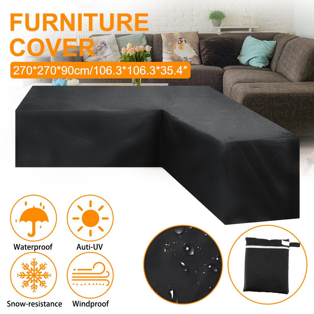 BlingBin Gartenmöbel-Schutzhülle L-Form Abdeckung Gartenmöbel, Wasserdicht Winddicht Ecksofa Abdeckung (1er Set, 1-St., Abmessungen: 270 × 270 × 90 cm), 420D Oxford Gewebe Schutzhülle mit Aufbewahrungstasche für Terrasse