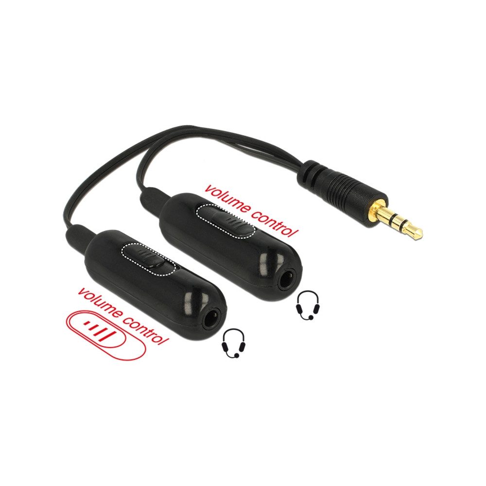 DeLOCK Klinke 1x Stecker > 2x Buchse 3Pin Kabel 19cm schwarz Elektro-Kabel