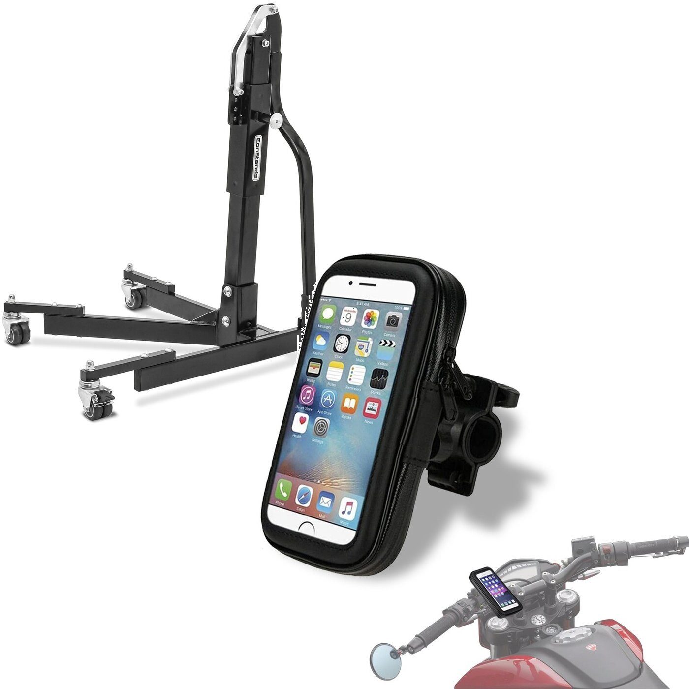 ConStands Motorradheber Set: Zentralständer ohne Adapterplatte sw Power-Evo mit Motorrad Smart