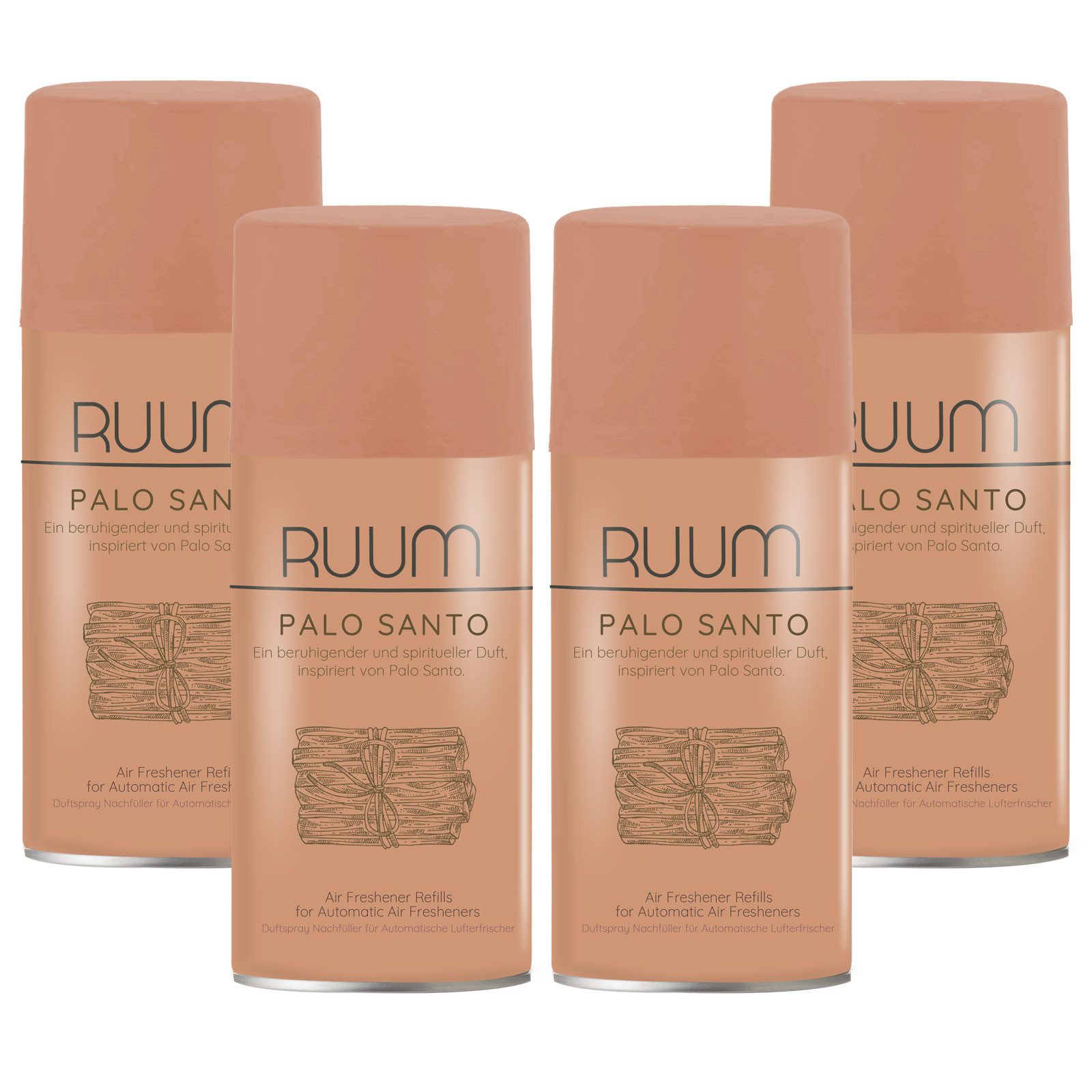 Raumduft-Nachfüllflasche Ruum Lufterfrischer Duftspray Nachfüller 250ml Palo Santo 4er Pack