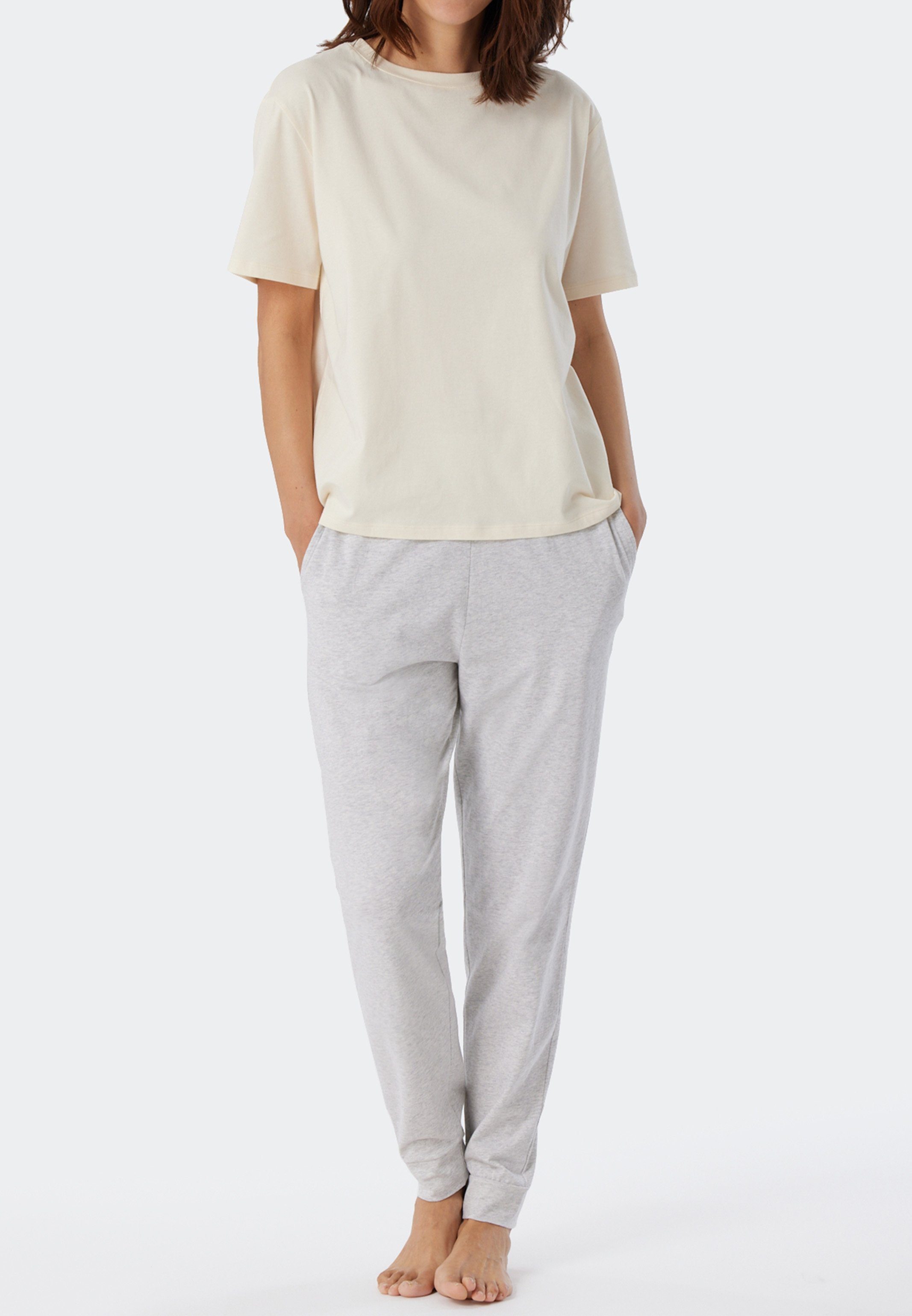 Baumwolle Cotton Pyjamaoberteil Shirt - - kurzarm Relax Creme (1-tlg) Organic & Mix Schiesser Schlafanzug