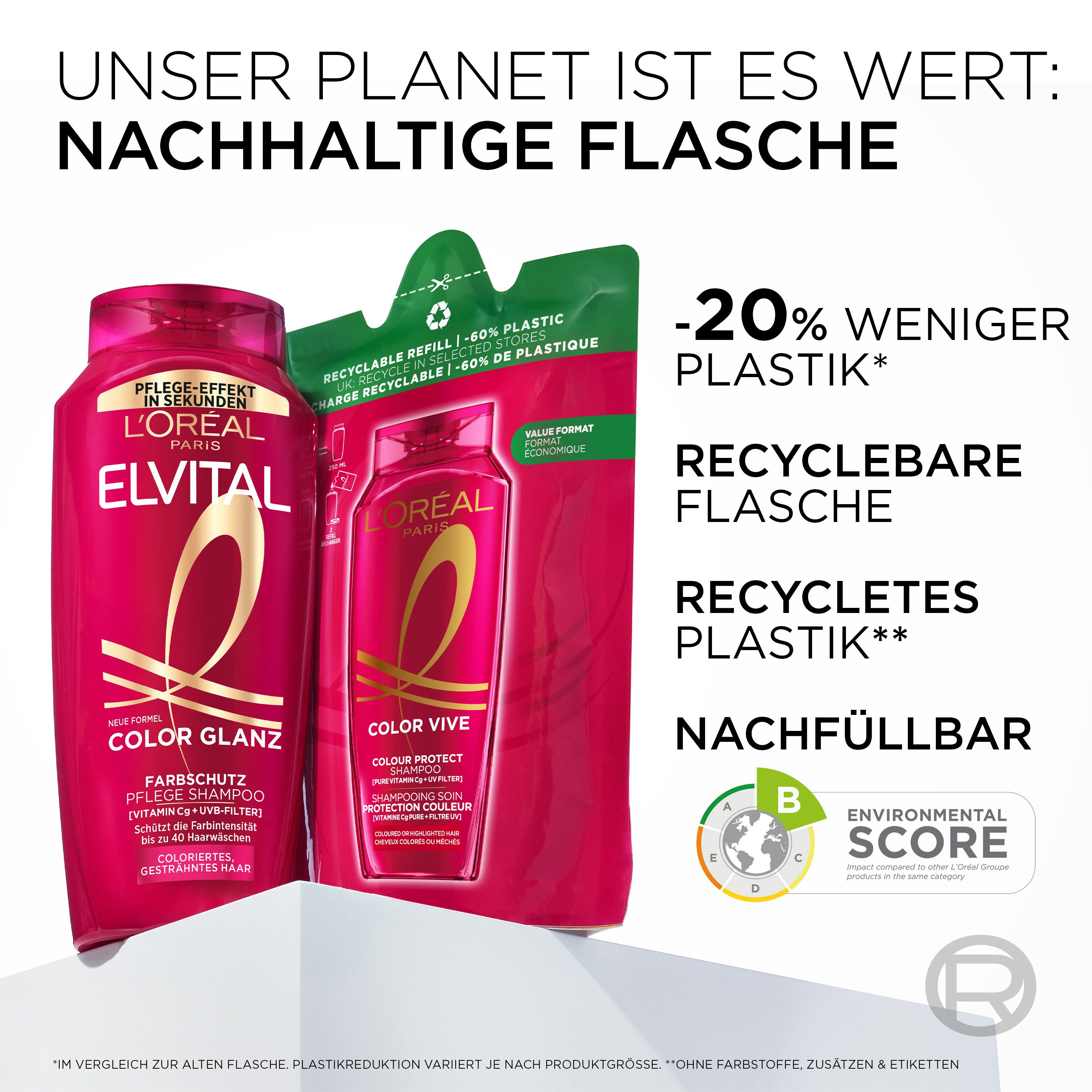 L'ORÉAL PARIS Haarshampoo Elvital Shampoo Color Glanz, Mit Farbschutz für längere Leuchtkraft, mit UVA-/UVB-Filter.