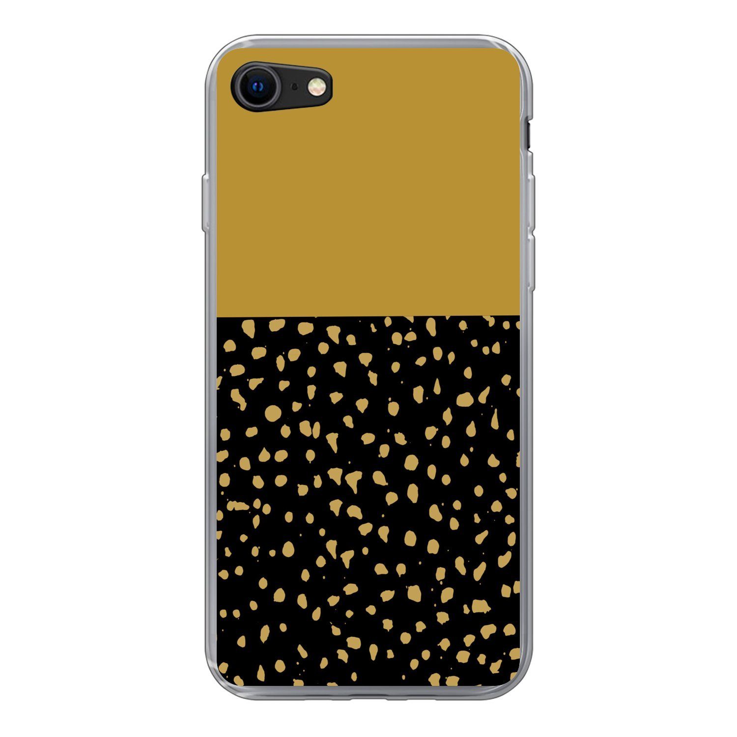 MuchoWow Handyhülle für Apple iPhone 7 Polka dots - Ockergelb - Schwarz, Smartphone-Bumper, Print, Handy Schutzhülle Dünn