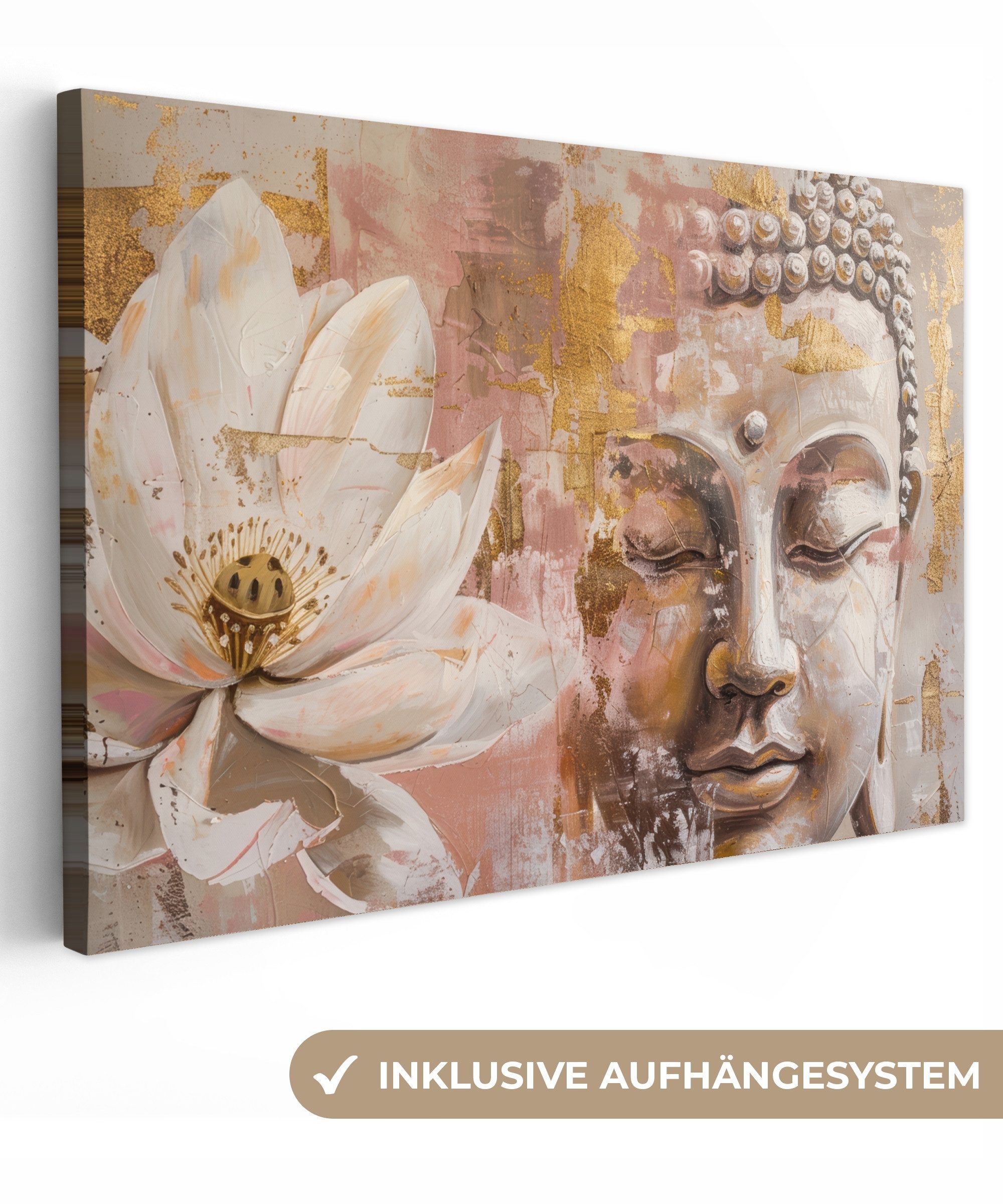 OneMillionCanvasses® Leinwandbild Buddha - Blume - Gold - Rosa - Abstrakt, günstig online kaufen