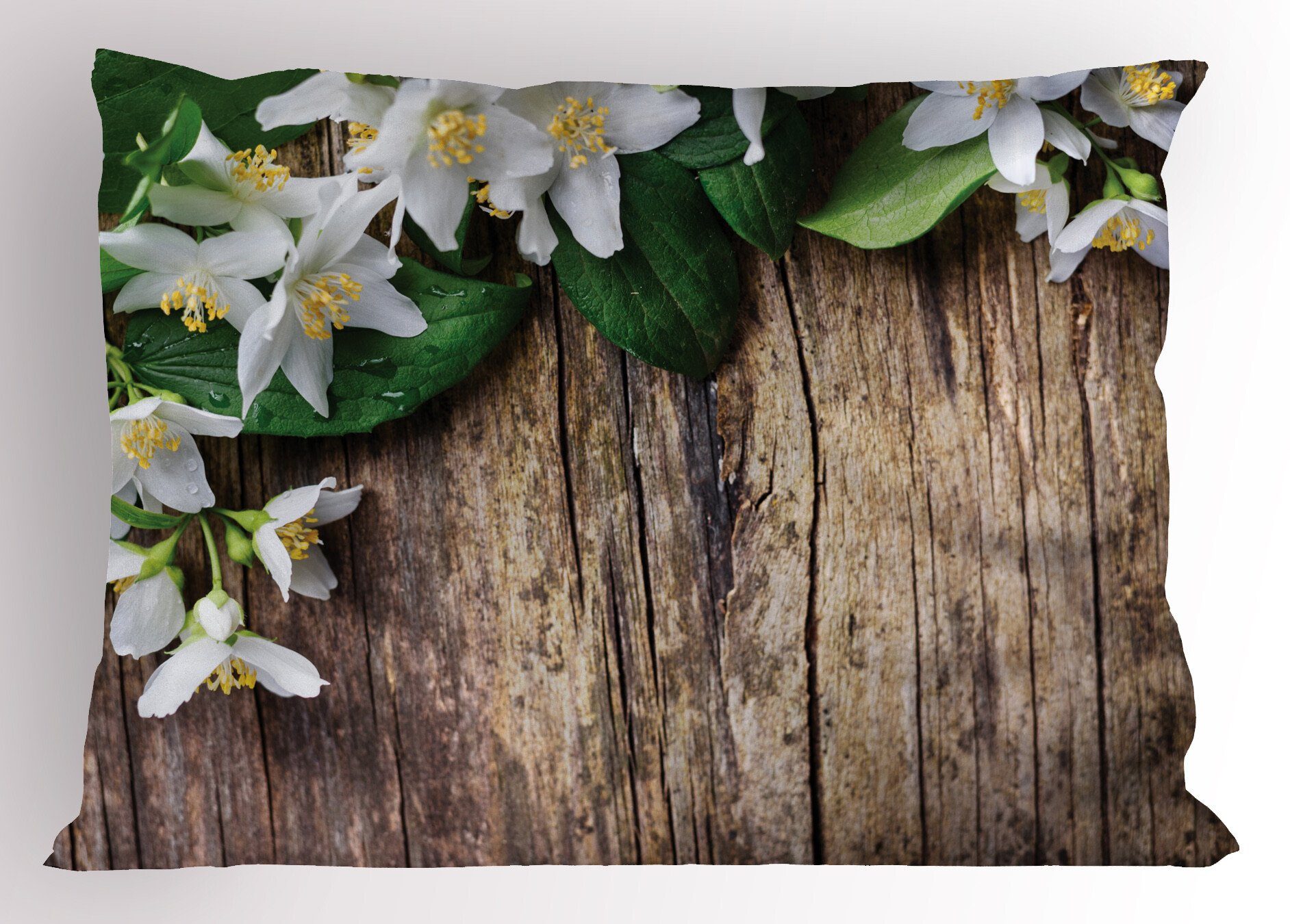 Kissenbezüge Dekorativer (1 Holz Stück), Kopfkissenbezug, Abakuhaus Jasmin-Blumen-Retro Standard rustikales Size Gedruckter