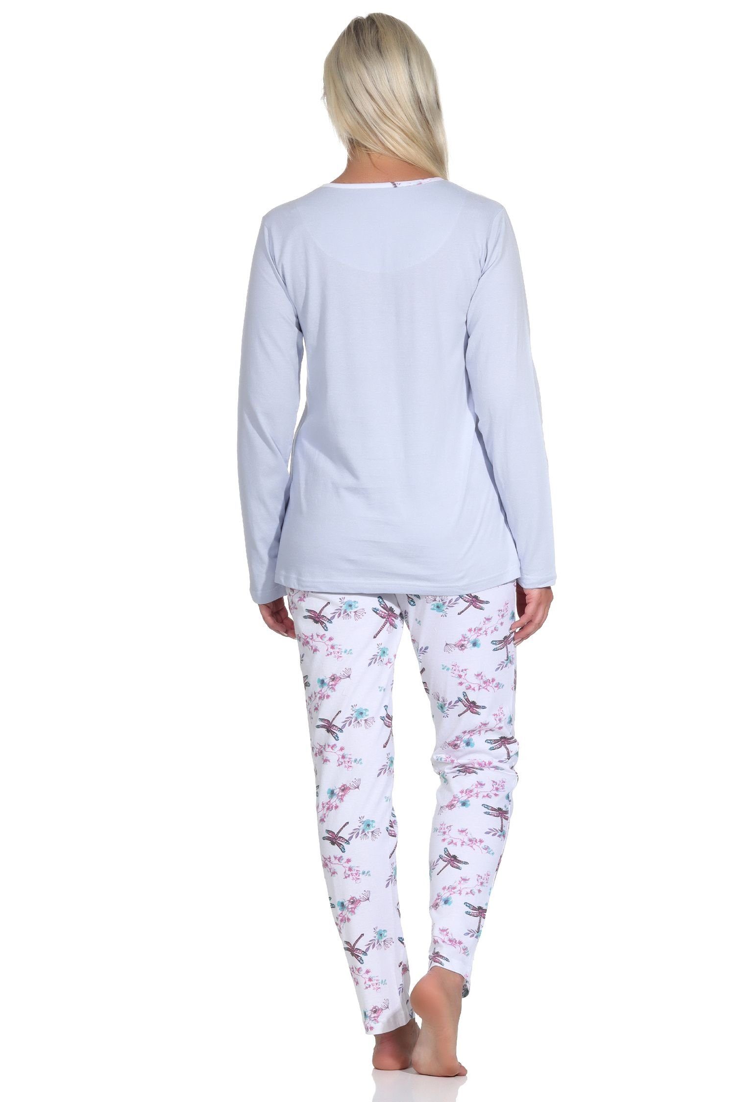 langarm hellblau Normann floralem mit Pyjamahose Print Pyjama Schlafanzug Pyjama in Damen