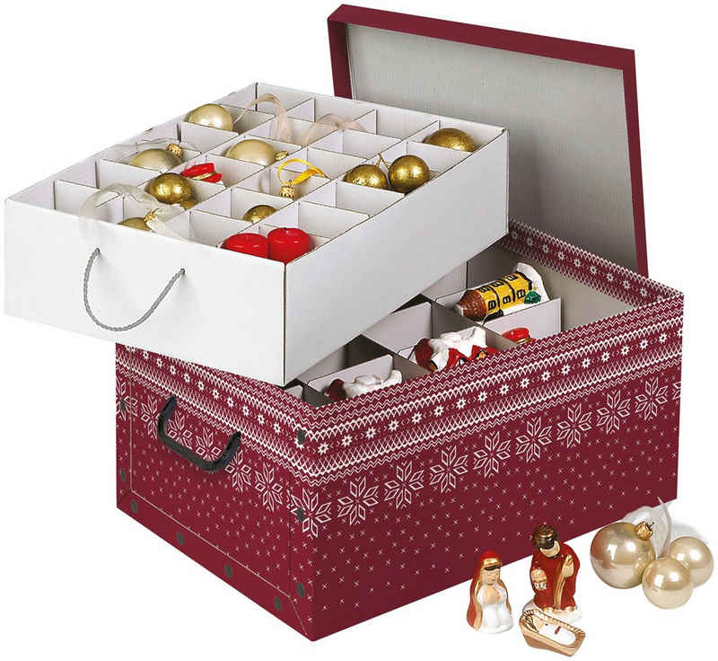 Kreher Aufbewahrungsbox Deko Karton für Christbaumkugeln, Red Snowflake