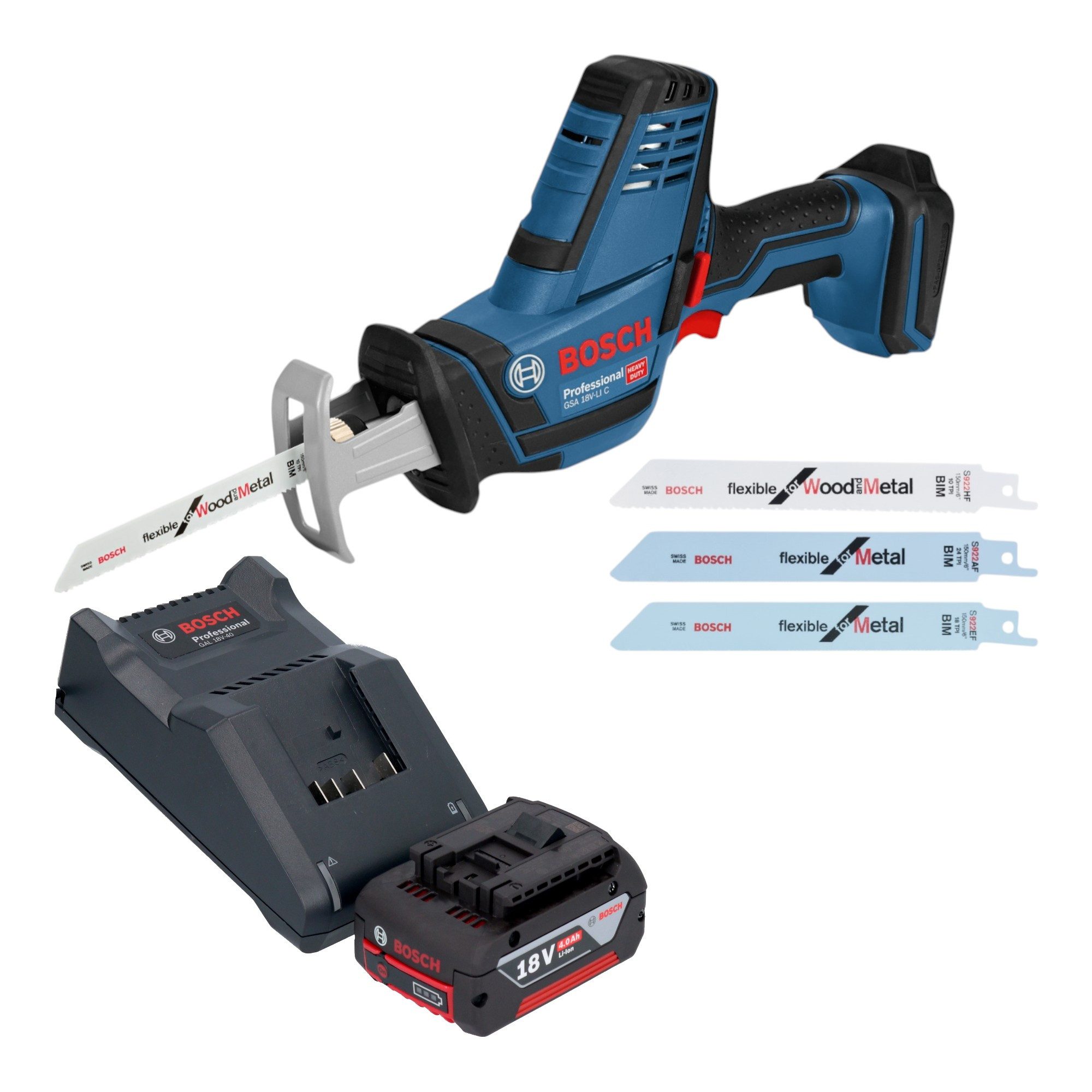 Bosch Professional Akku-Reciprosäge GSA 18V-LI C Professional 18 V + 1x Akku 4,0 Ah + Ladegerät