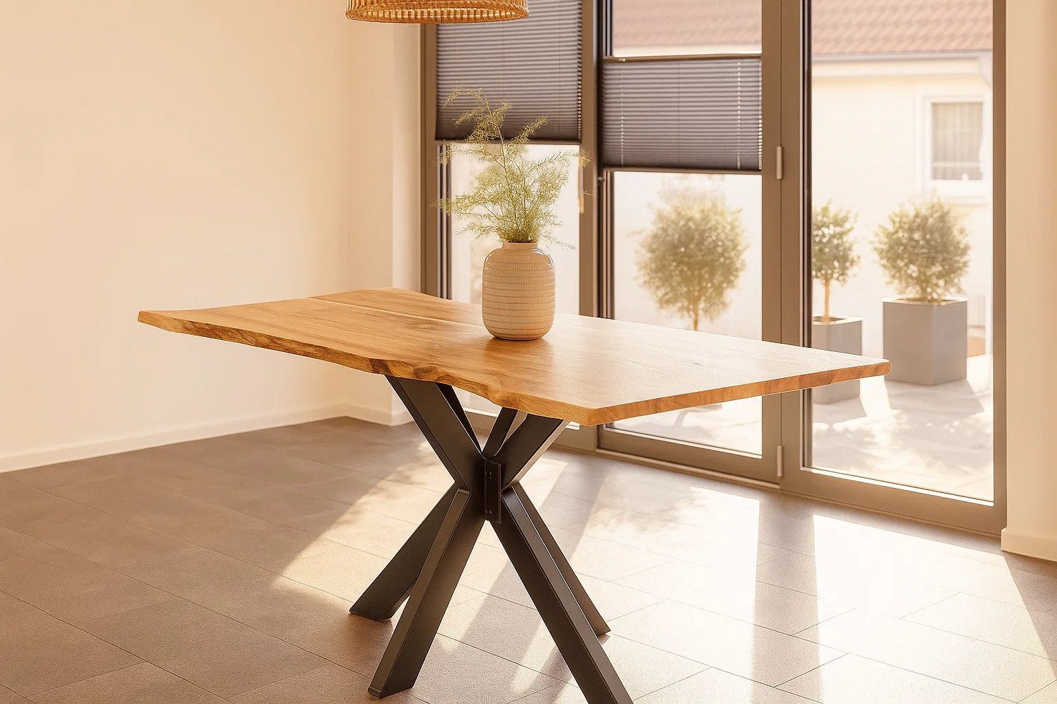 SAM® Baumkantentisch Harbor, Baumkante, Spider-Gestell, Akazienholz, naturfarben, bis 3 Meter